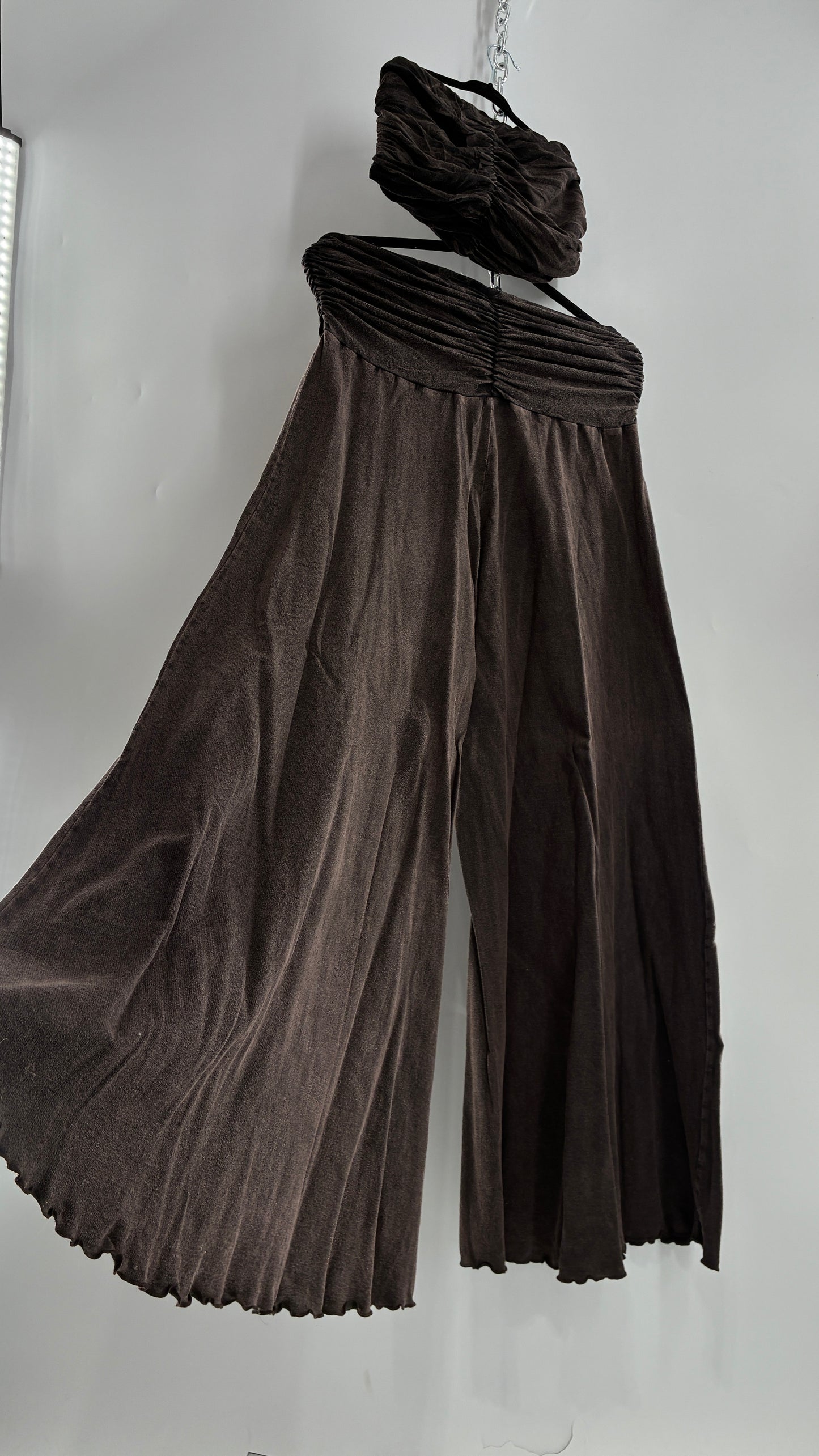 Free People Acid Wash Style Ruched Tube Top And Ultra Wide Leg Pant Set with Tags Attached (L)