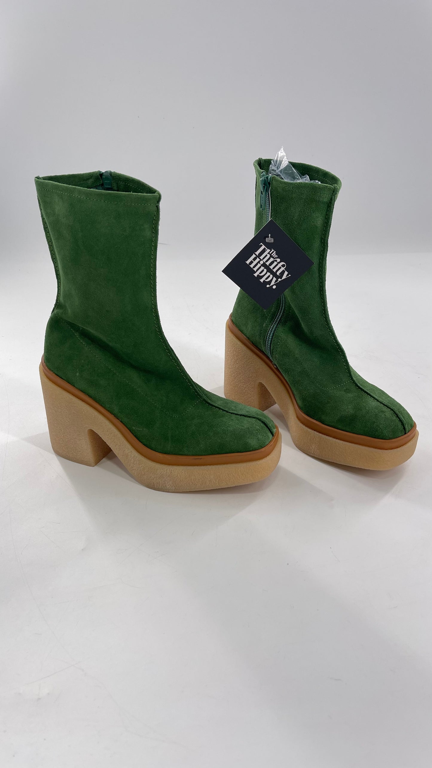 Free People Green Gigi Suede Leather Rubber Heel Boot (36.5)