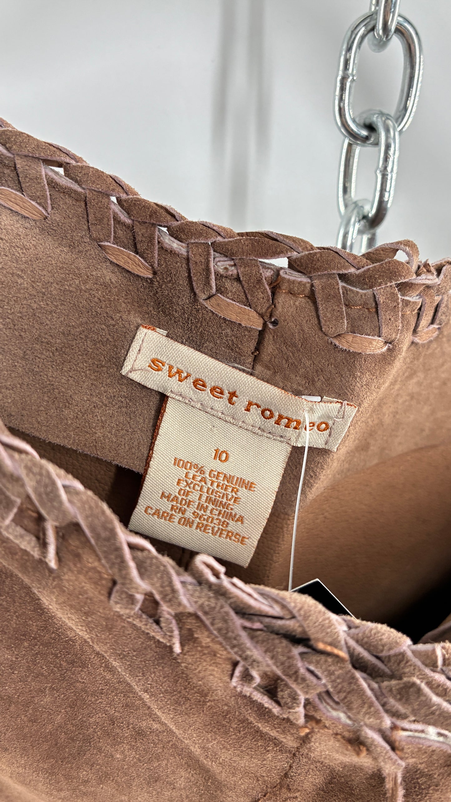 Vintage SWEET ROMEO Suede Leather Stitch Side, Braided Hem Pants (10)