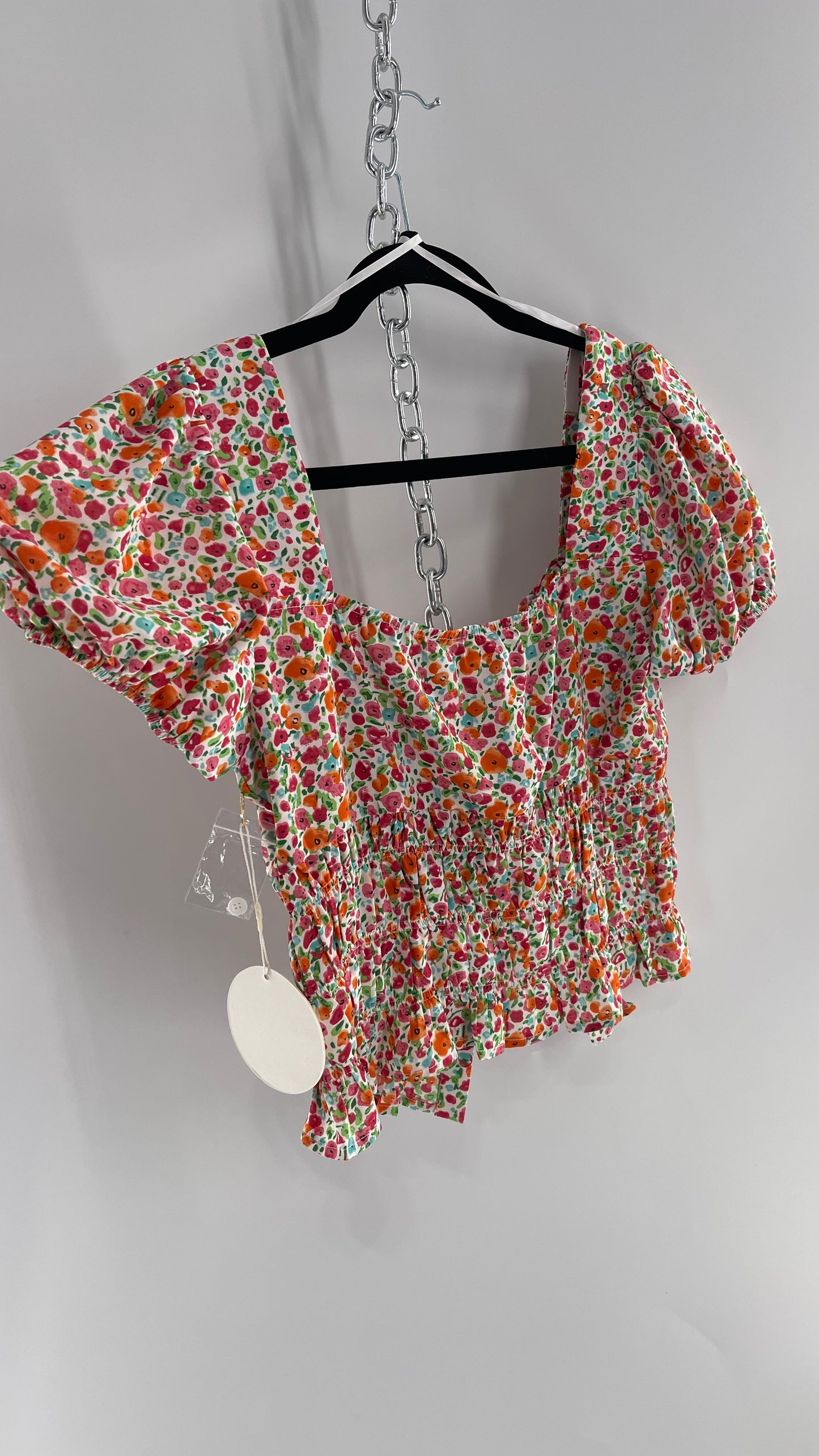 Free People Kiss The Sky Ribbon Bust Floral Prairie Top (Medium)