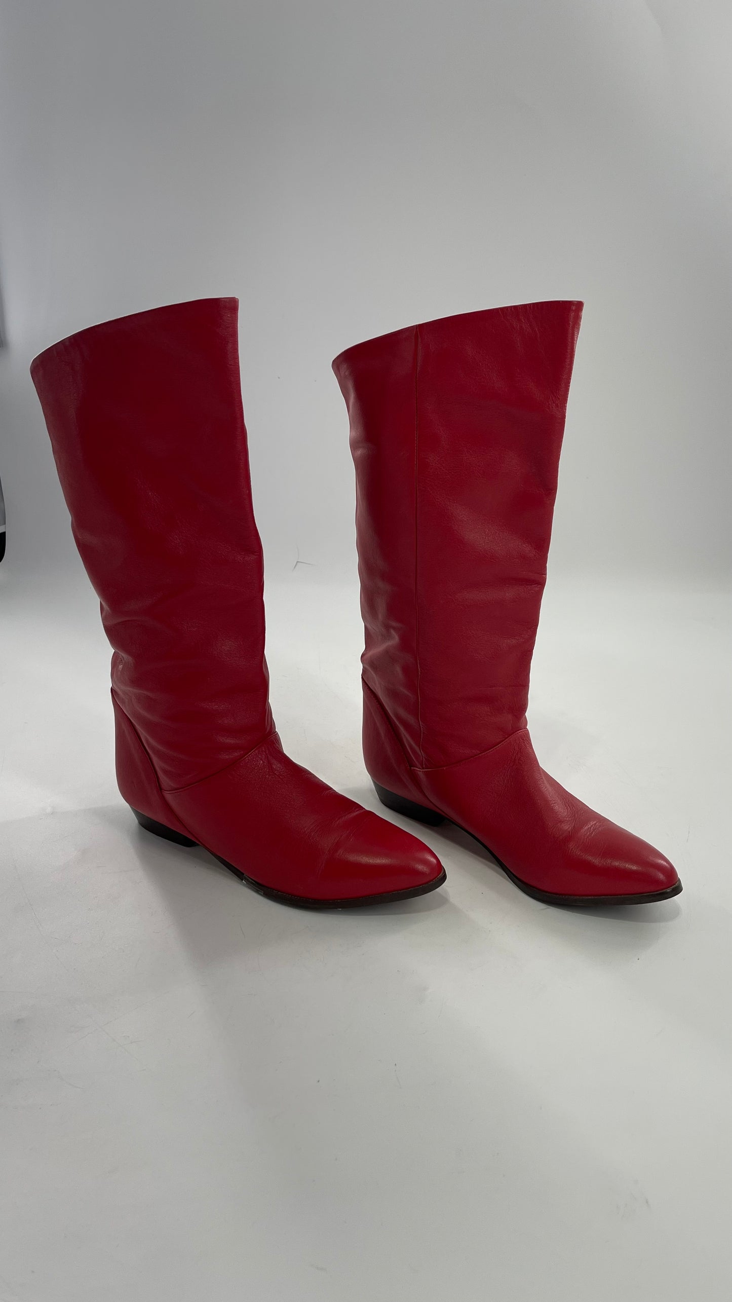 Vintage 1980s Red Argentinian Leather Pointed Toe Baggy Boots (8)