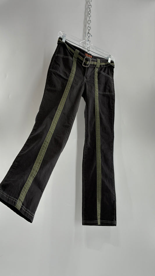 Vintage PALMY NOBLE Dark Wash Low Rise Denim with Green Details and Built in Belt (7/8)