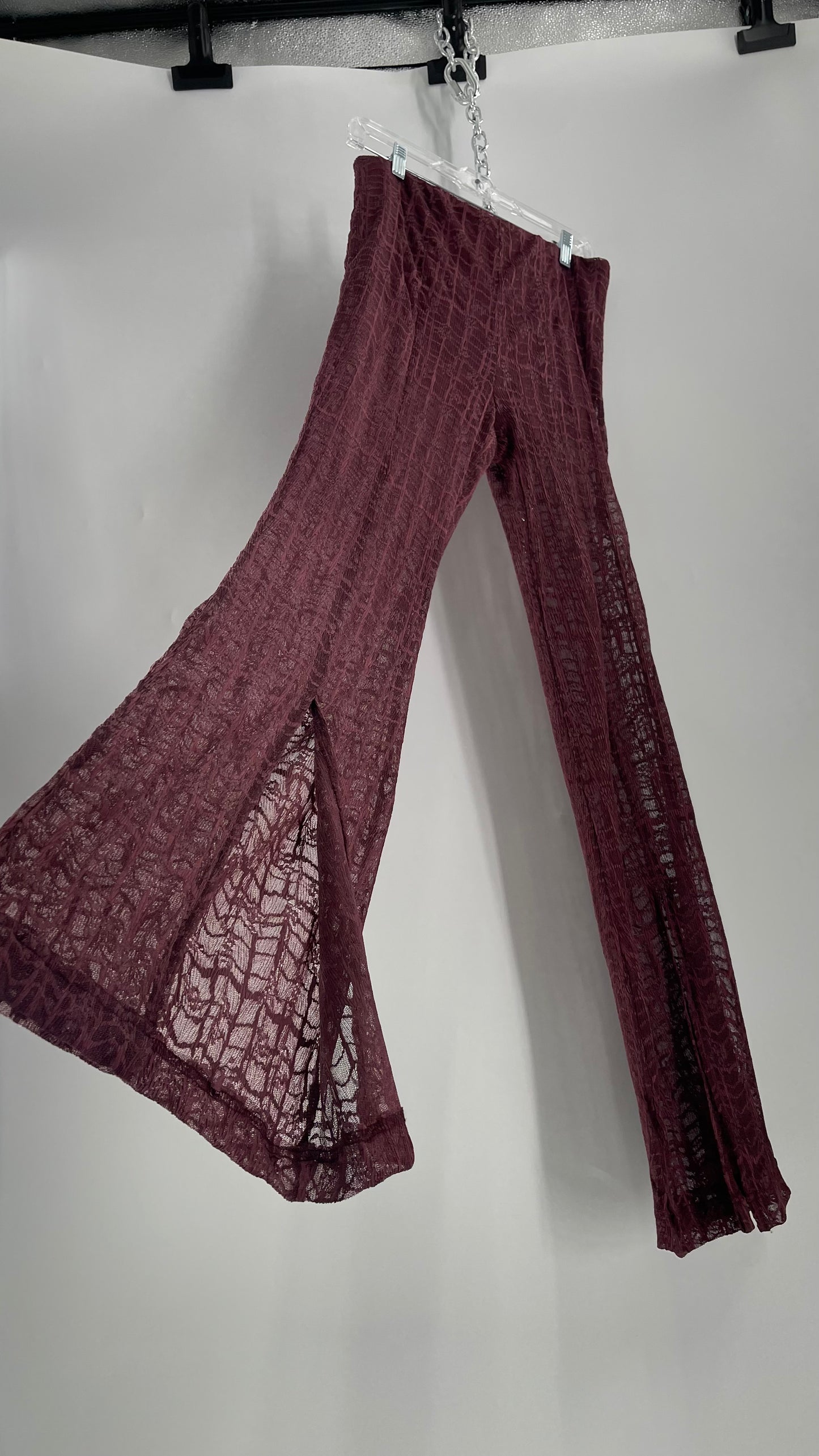 Free People Plum Lace Flares with Vented Hem and Sewn in Shorts Tags Attached (Medium)