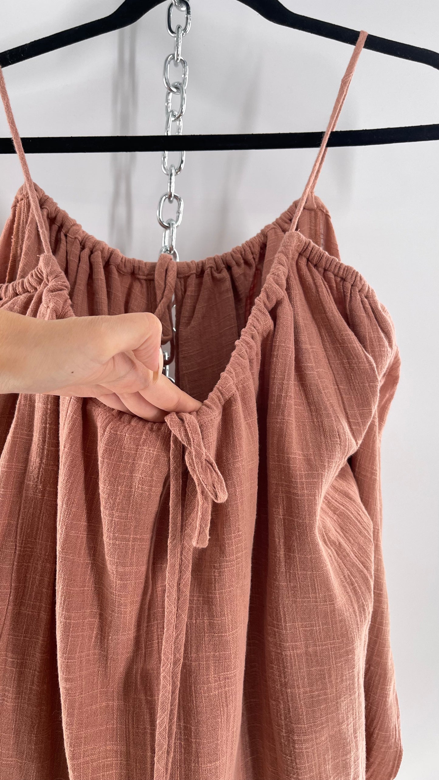 Free People Cotton Blush Pink Button Front Cold Shoulder Dress (Medium)