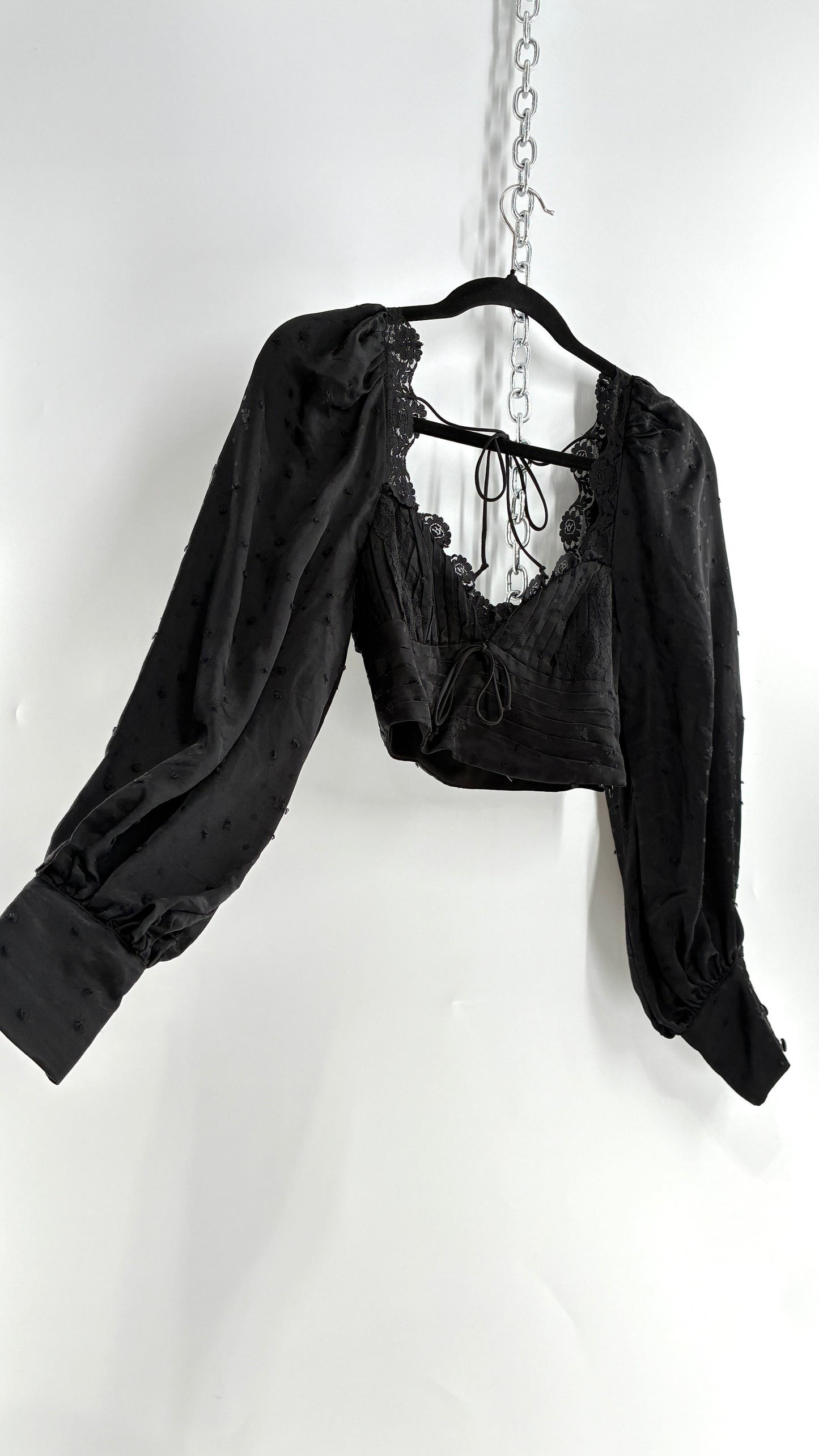 For Love & Lemons Liz Black Balloon Sleeve Ruched Bodice Blouse (XS)
