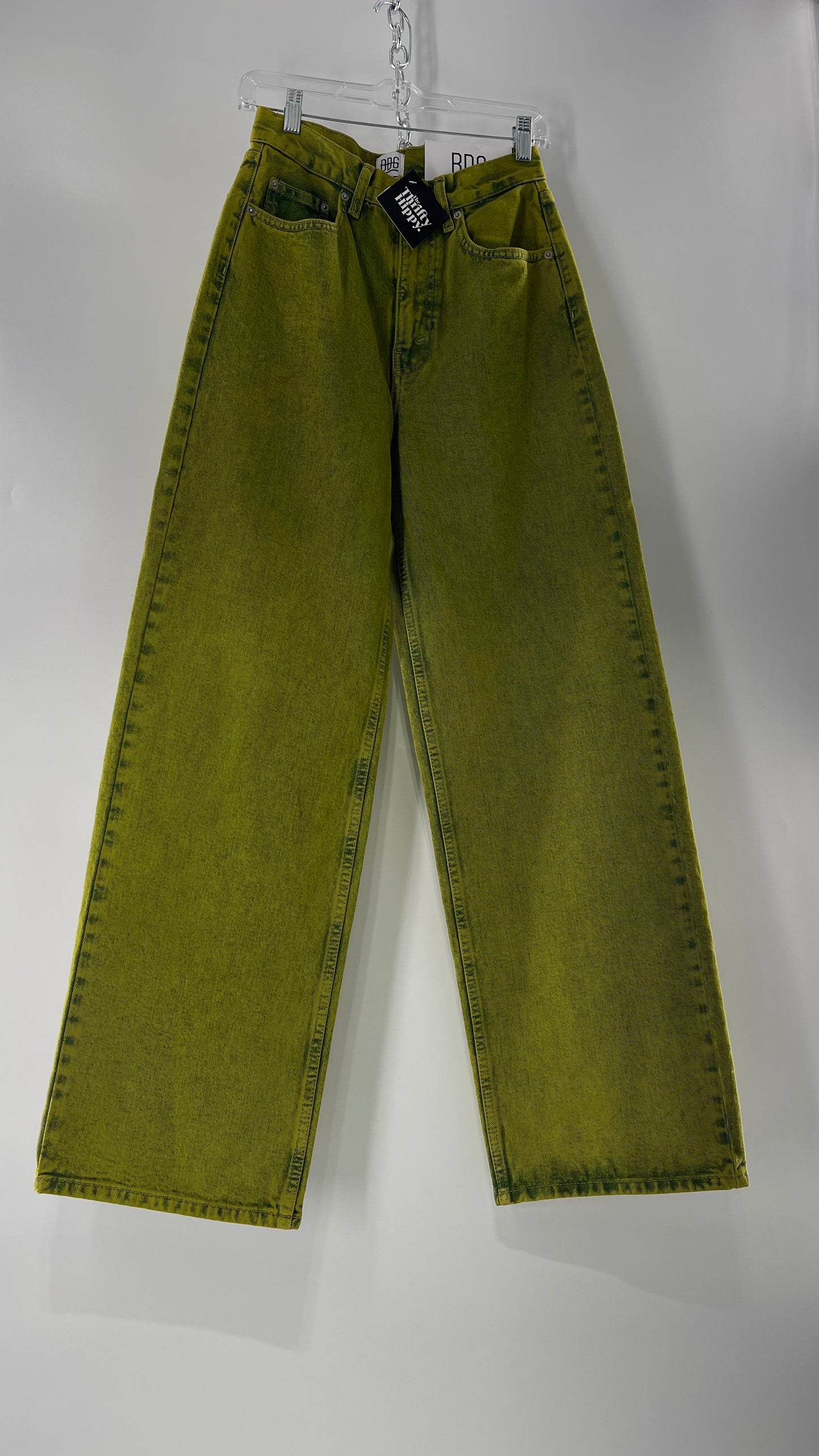 Slime Green Acid Wash High Rise Baggy BDG Urban Outfitters Jeans (27)