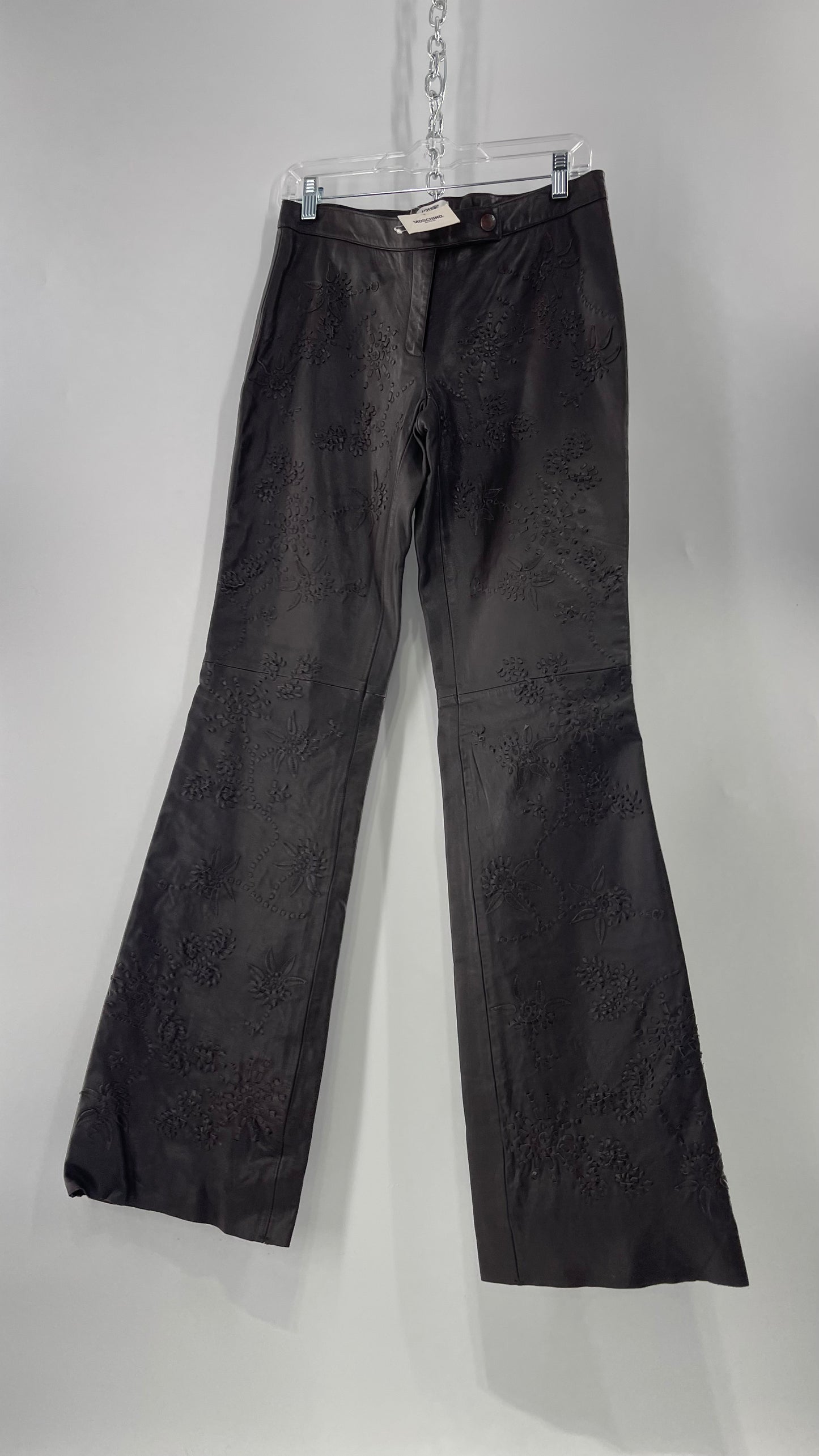Moschino Brown Leather Embroidered Pants (10) ***WITH TAGS***