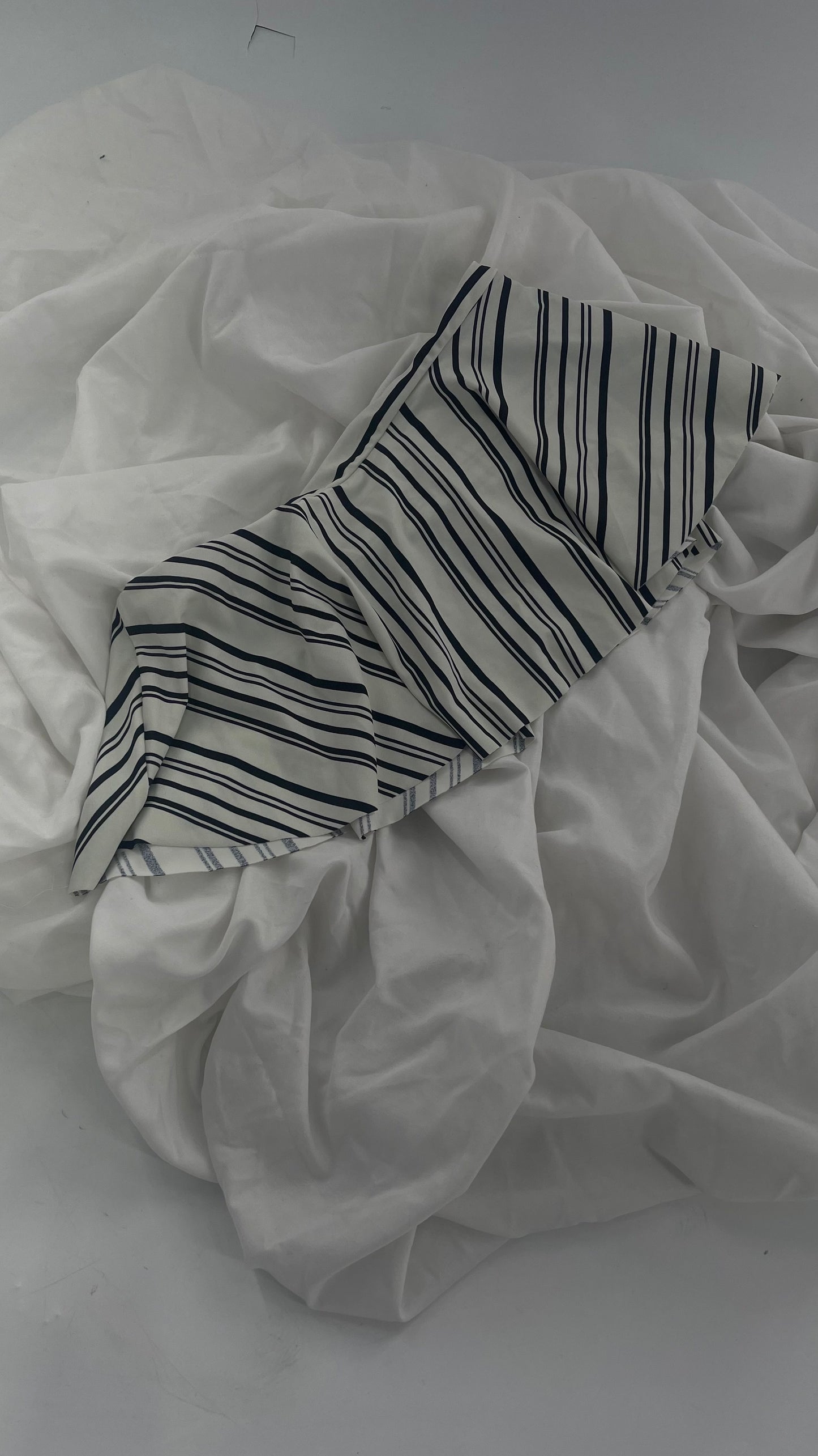 Anthropologie Citrine Made in Bali White/Black Striped Bandeau Swim Top with Ruffle (Small)