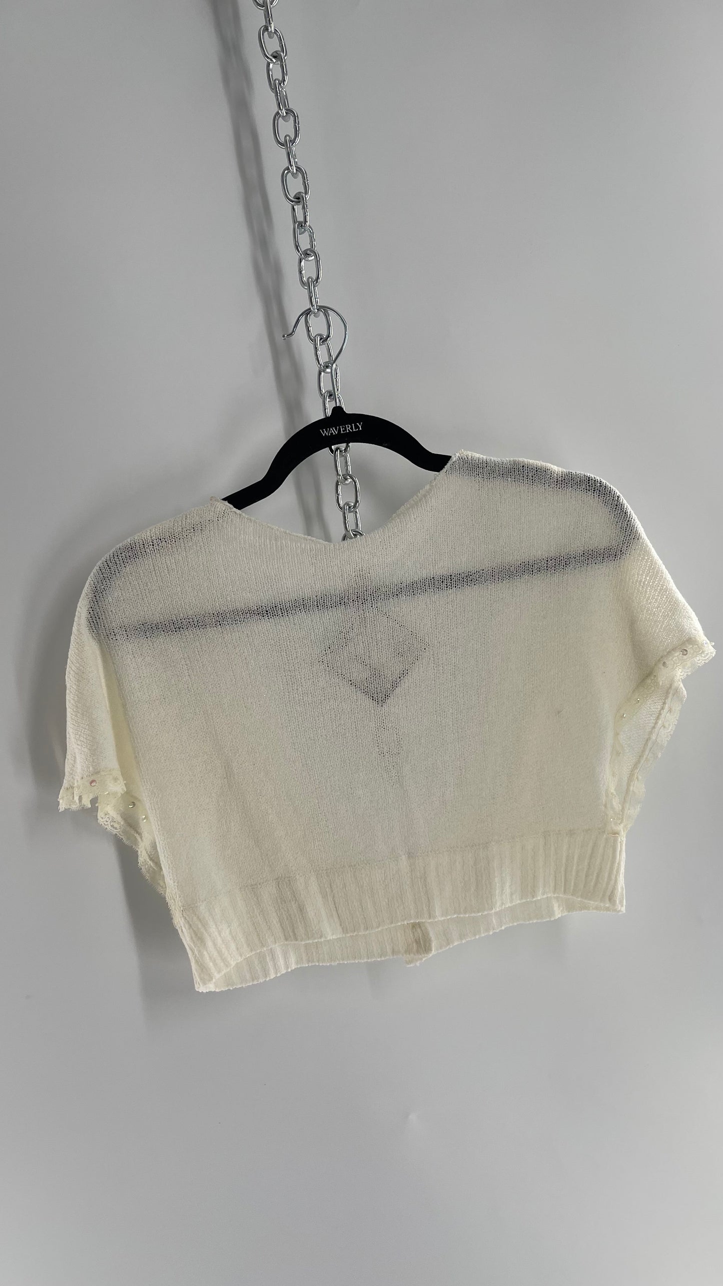 MIXIT VINTAGE White 100% Acrylic Cropped Shrug with Sequin and Button Detailing (Medium)