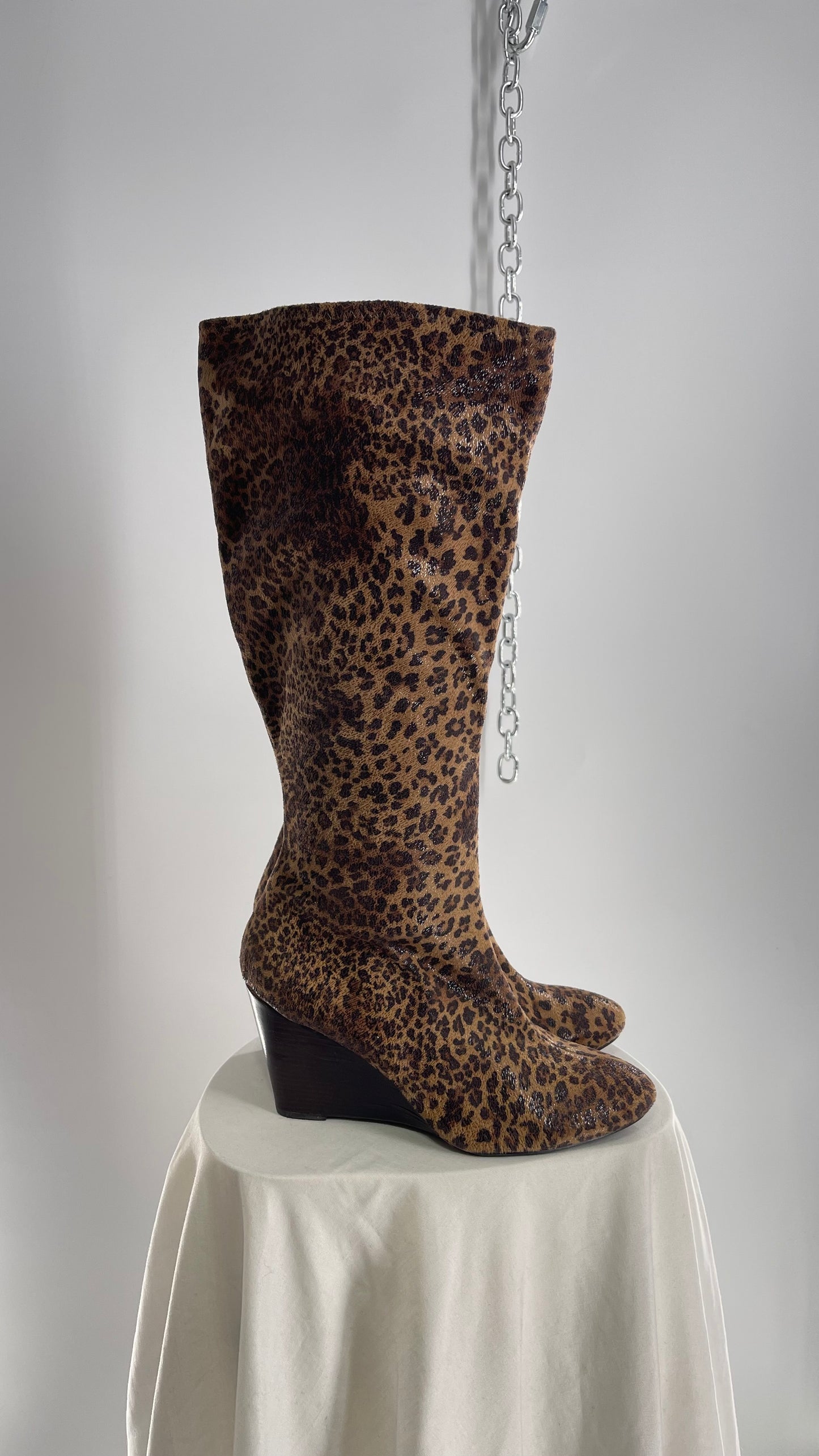 Vintage Impo Stretch Cheetah Sheen Wedge Heel Boots (10)