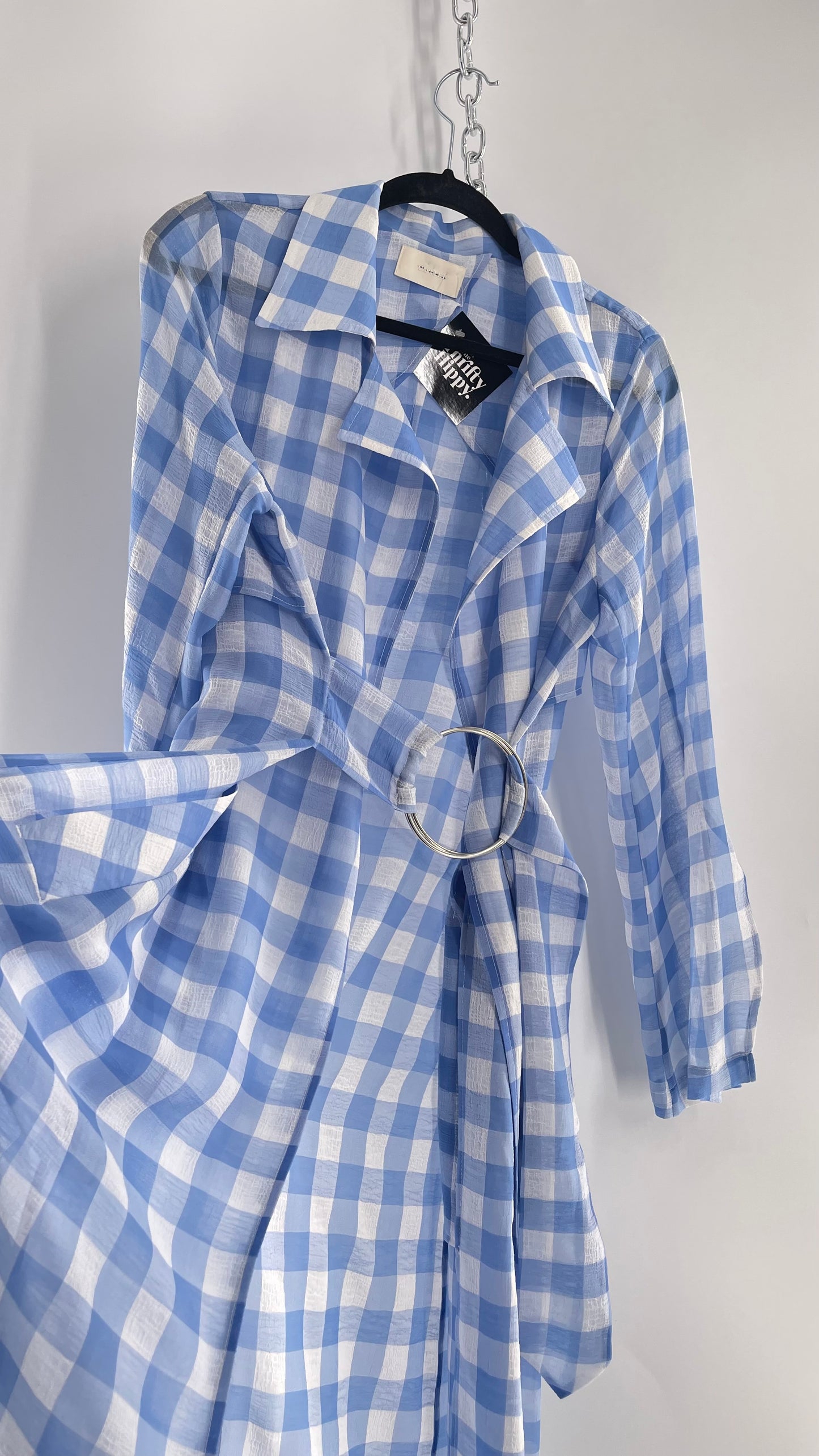 Capulet Anthropologie Gingham Baby Blue Coat/Cape (S)
