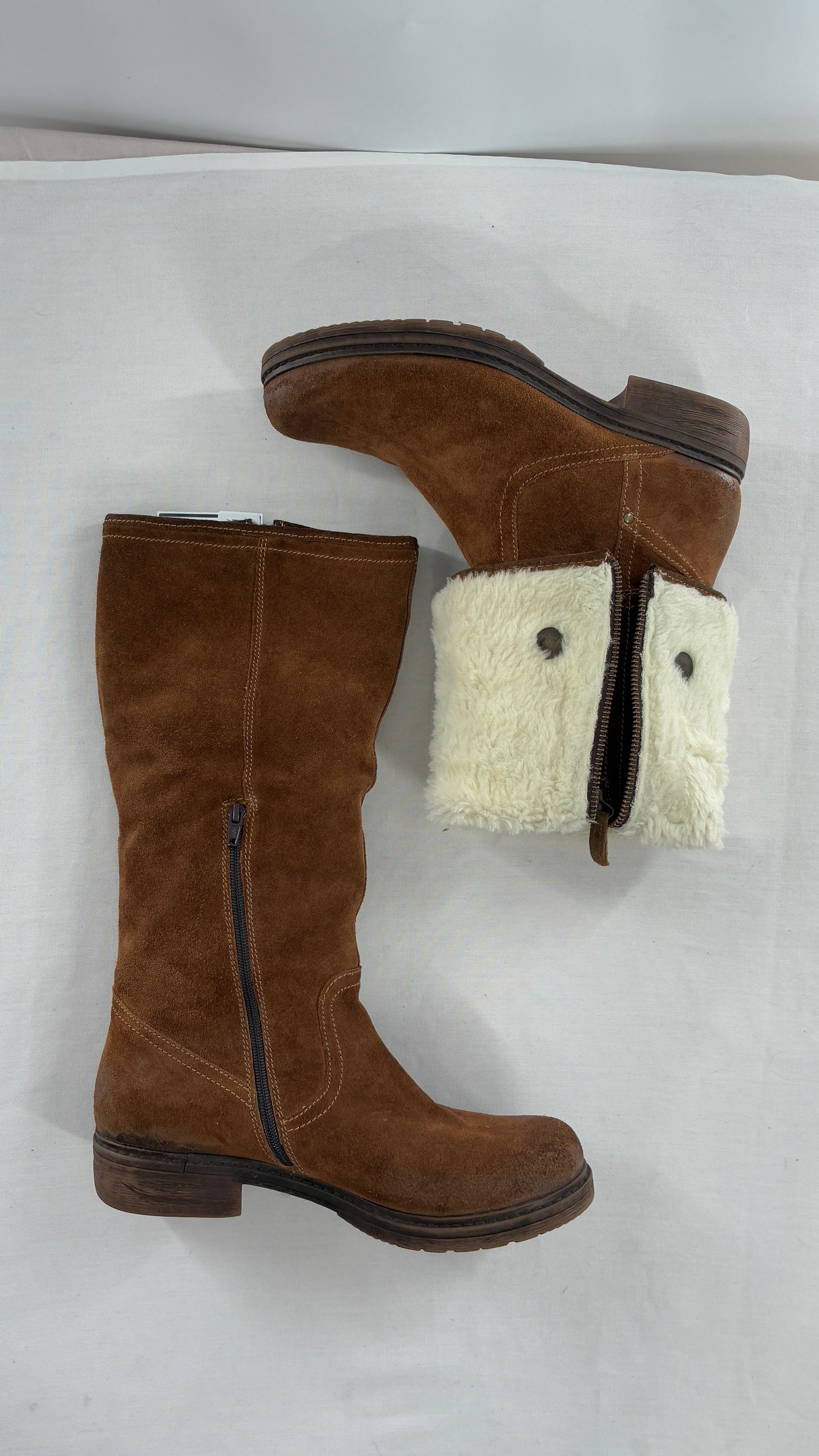 MANAS Brown Suede Leather Combat Style Boots with Fold Over Option (40)