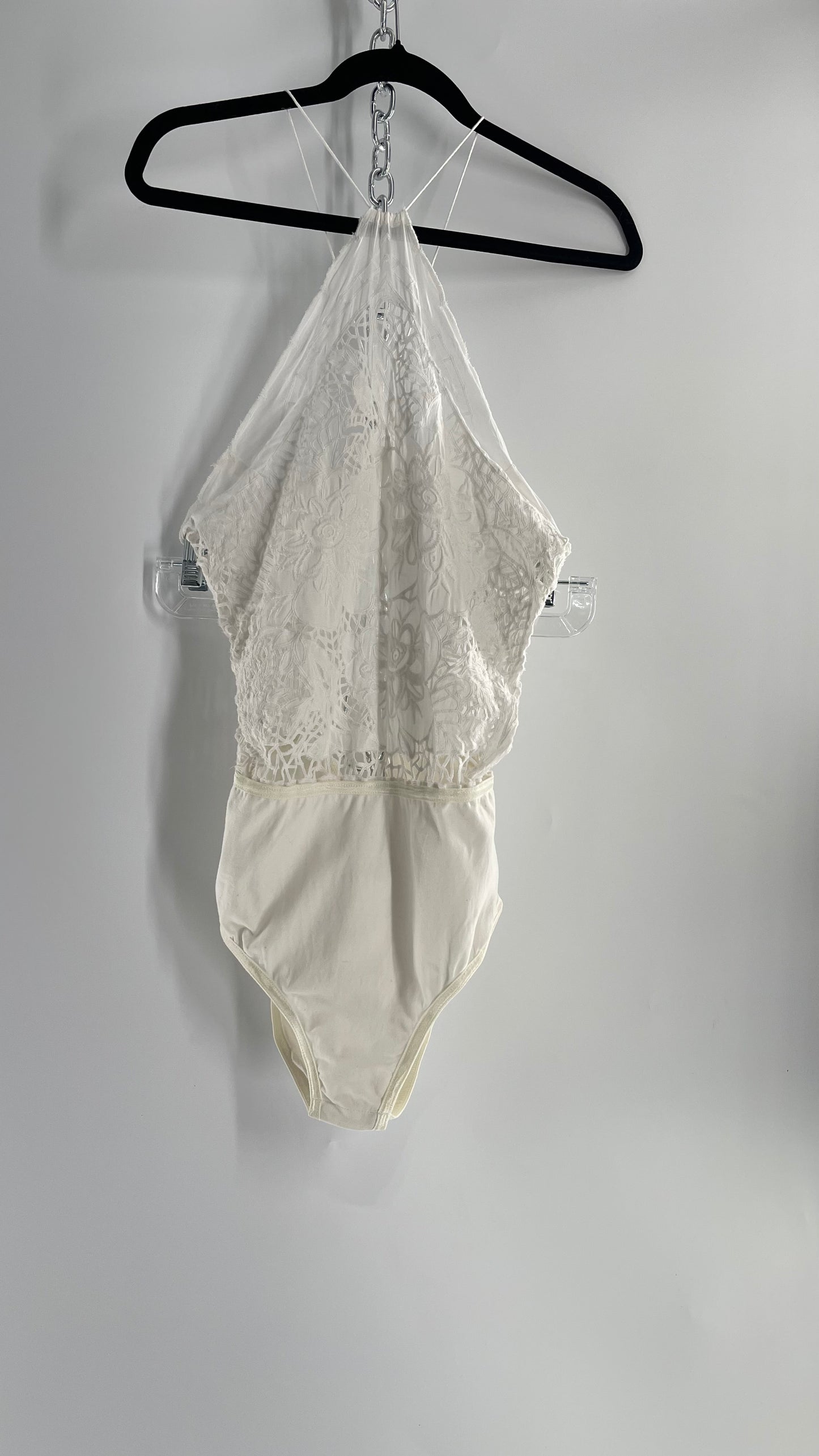 Intimately Free People White Eyelet Lace Open Back Bodysuit (Medium)