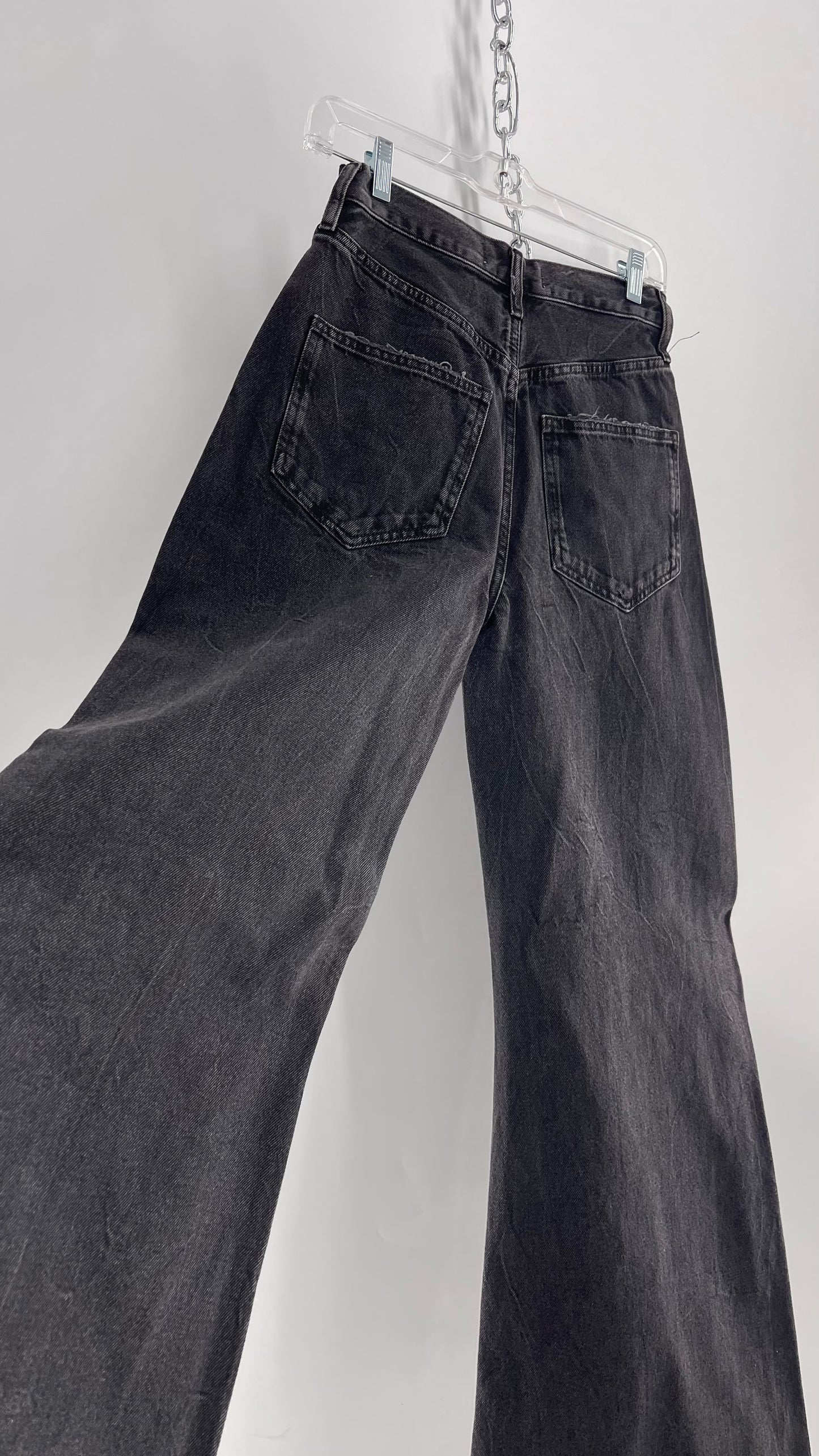 Free People High Waisted Distressed Wide Leg Baggy Black Jeans with Tags Attached (25)