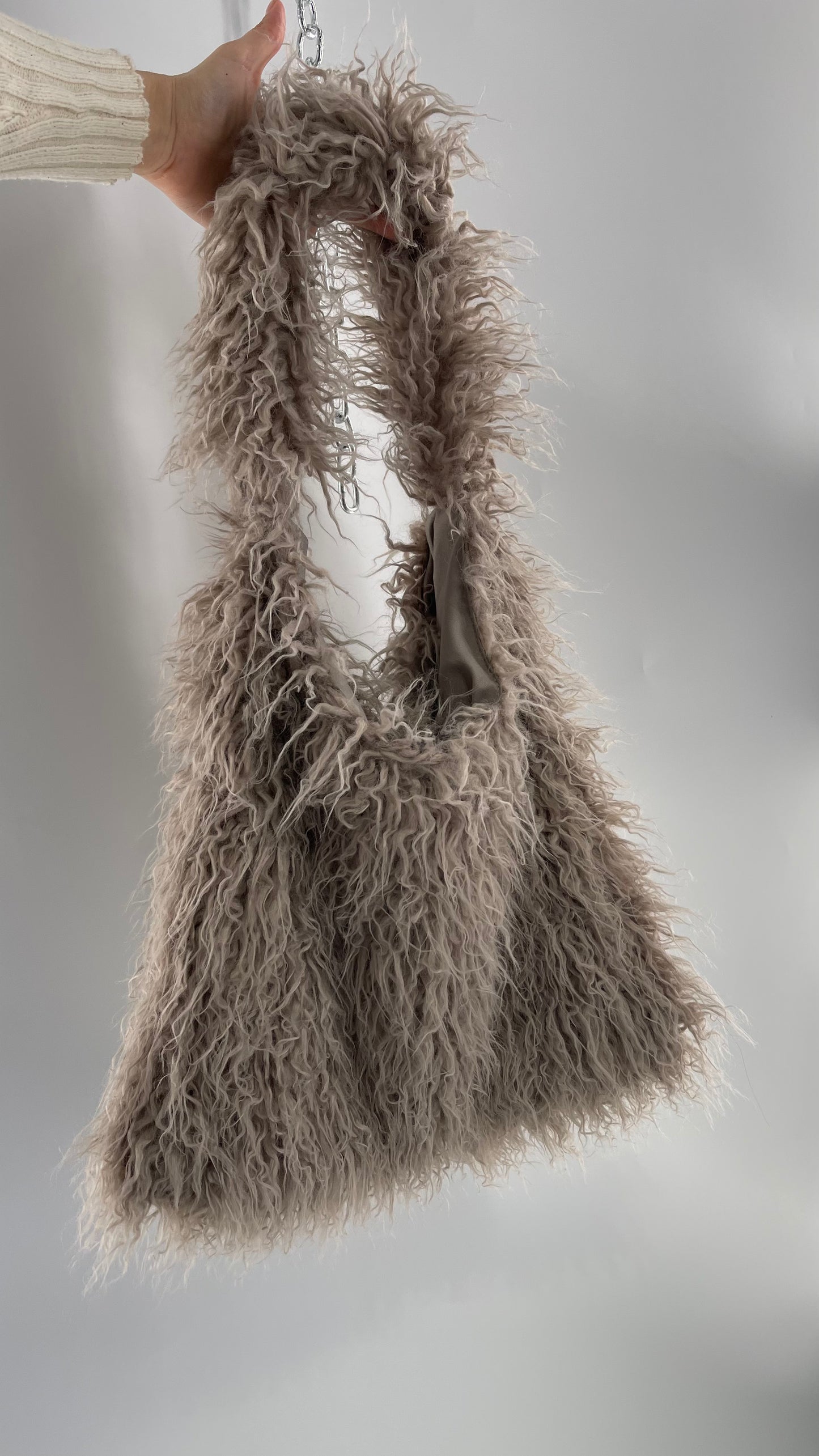Free People Grey Shaggy Tote Bag