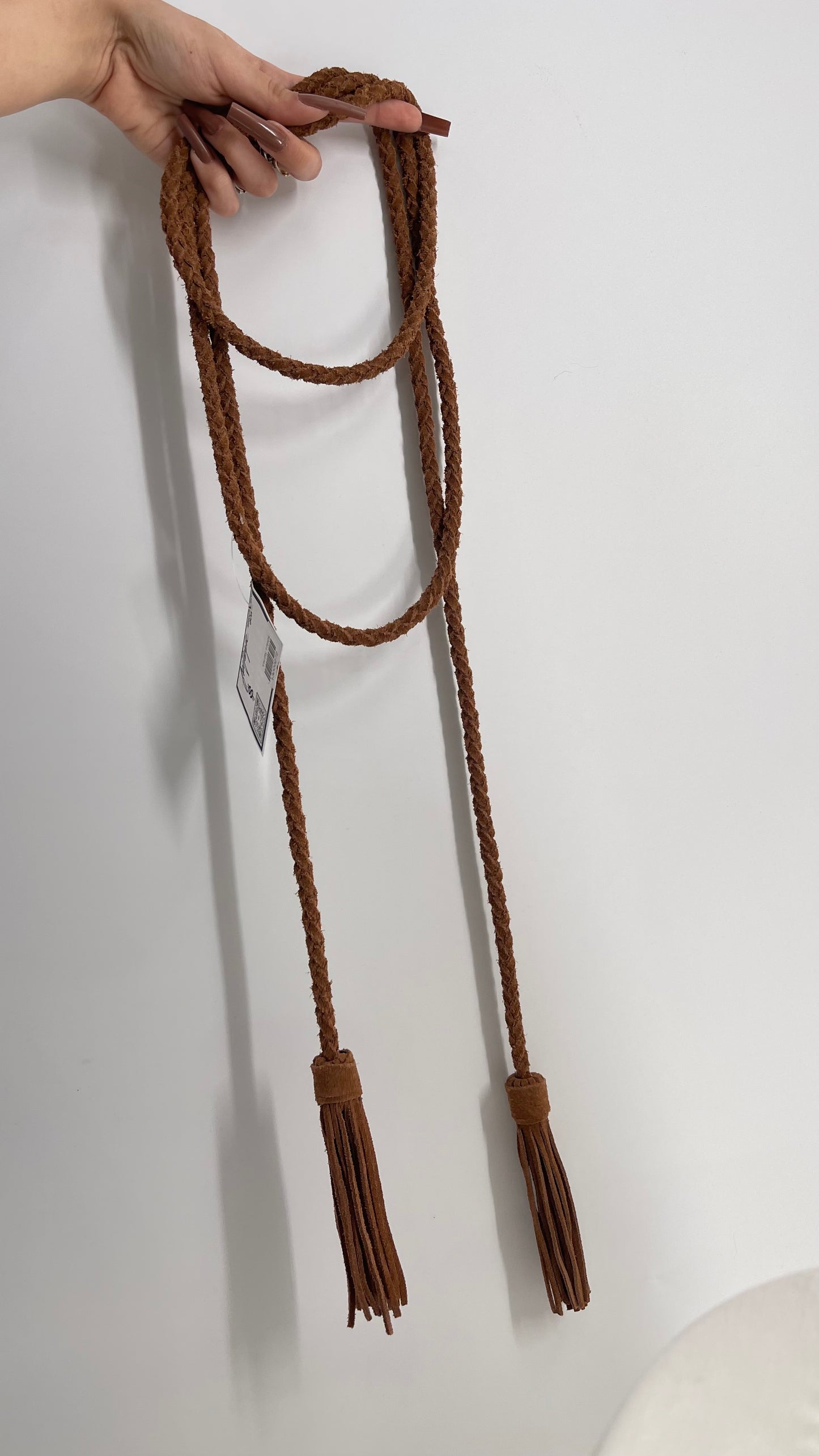 Free People Genuine Suede Leather Whip Tassel Lasso Belt (One Size)