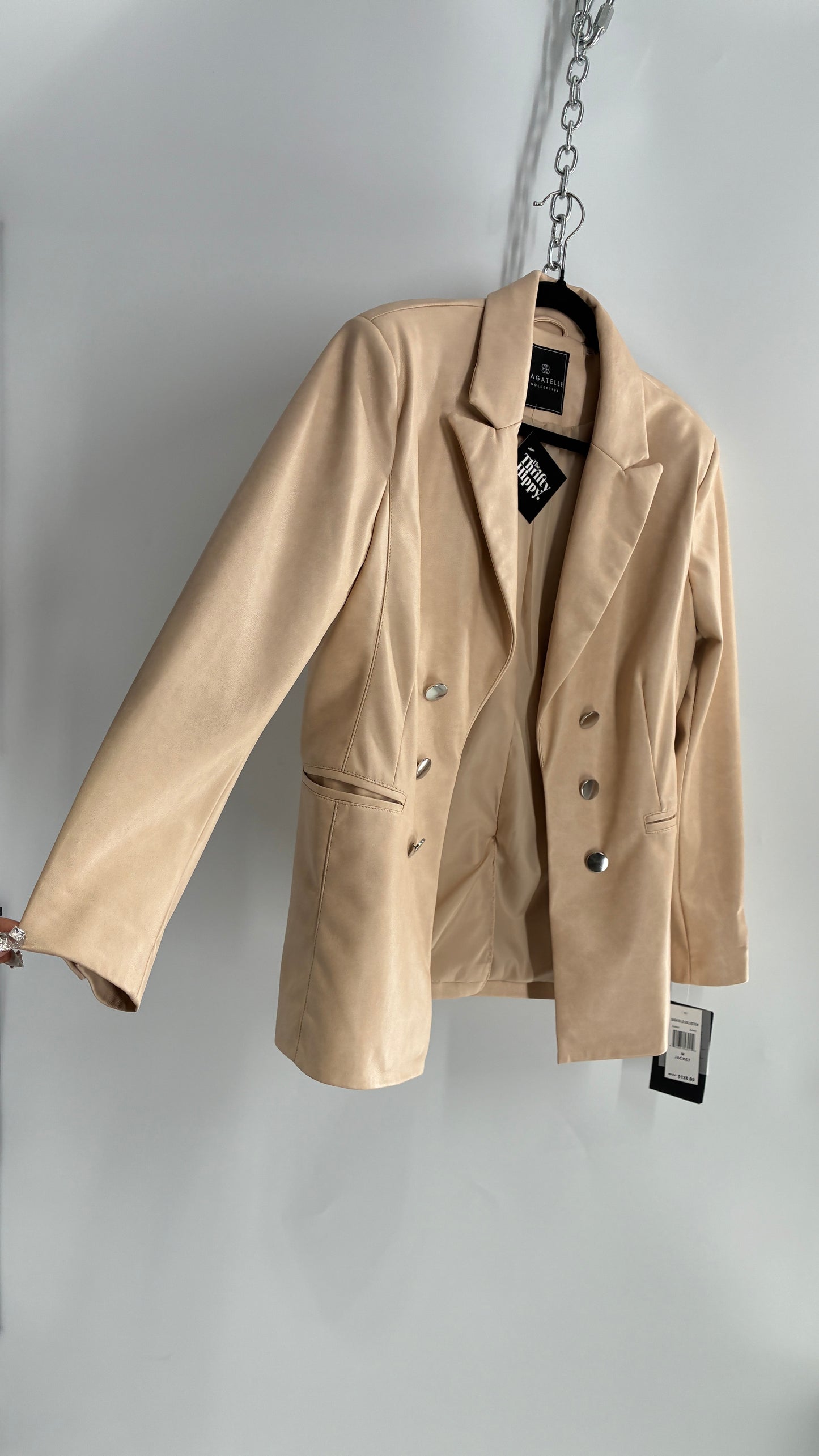 BAGATELLE Vegan Leather Cream Beige Blazer Jacket with Tags Attached (Medium)