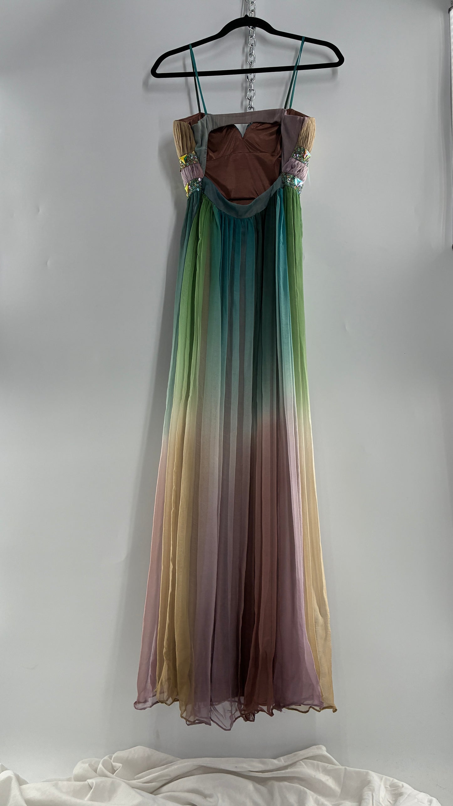Vintage Dave & Johnny 100% Silk Ombré Bustier, Open Back Gown (5/XS/S)