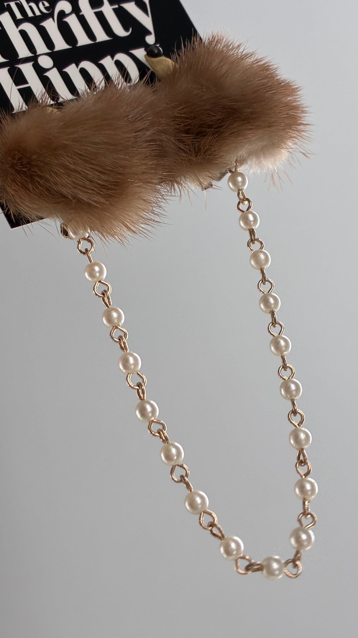 Vintage Real Fur Critter Collar Clips with Pearl Beading