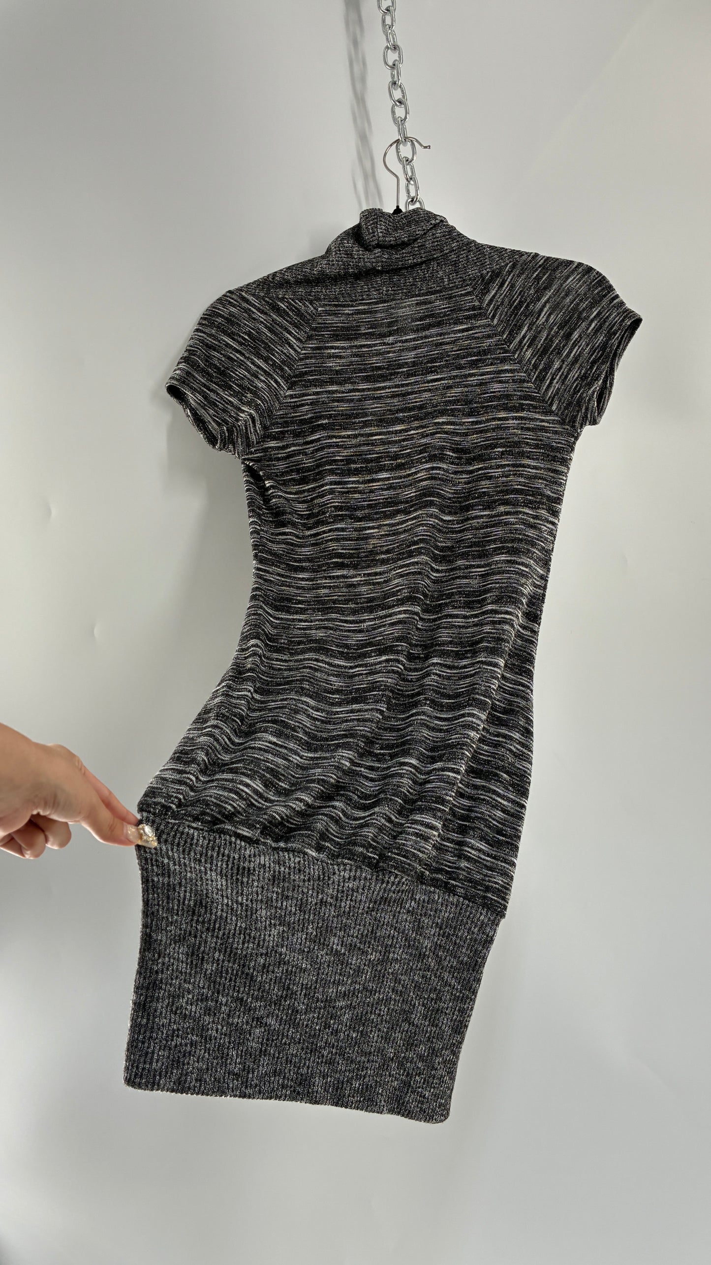 Vintage BELLA Knit Grey and Black Knit Bubble Hem Mini Dress with Under Bust Buckles (Small)