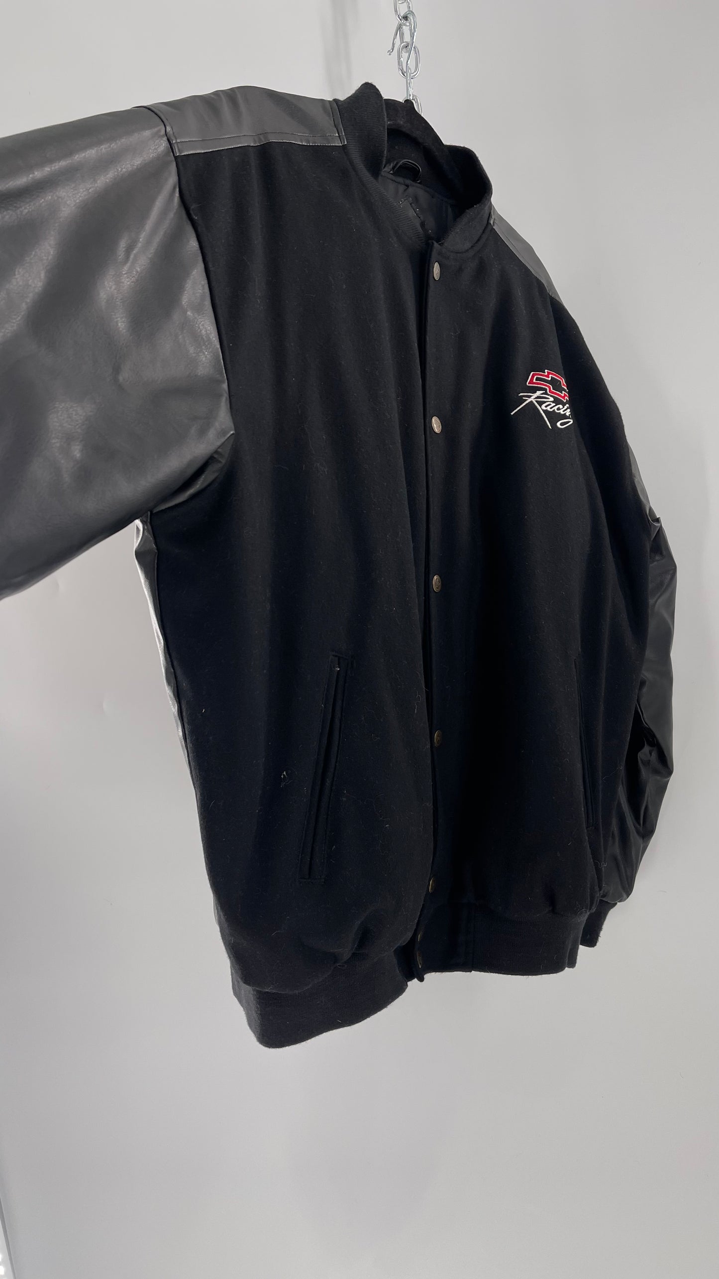 Vintage Chevy Racing Varsity Bomber Jacket with Red Logo Embroidery (Large)
