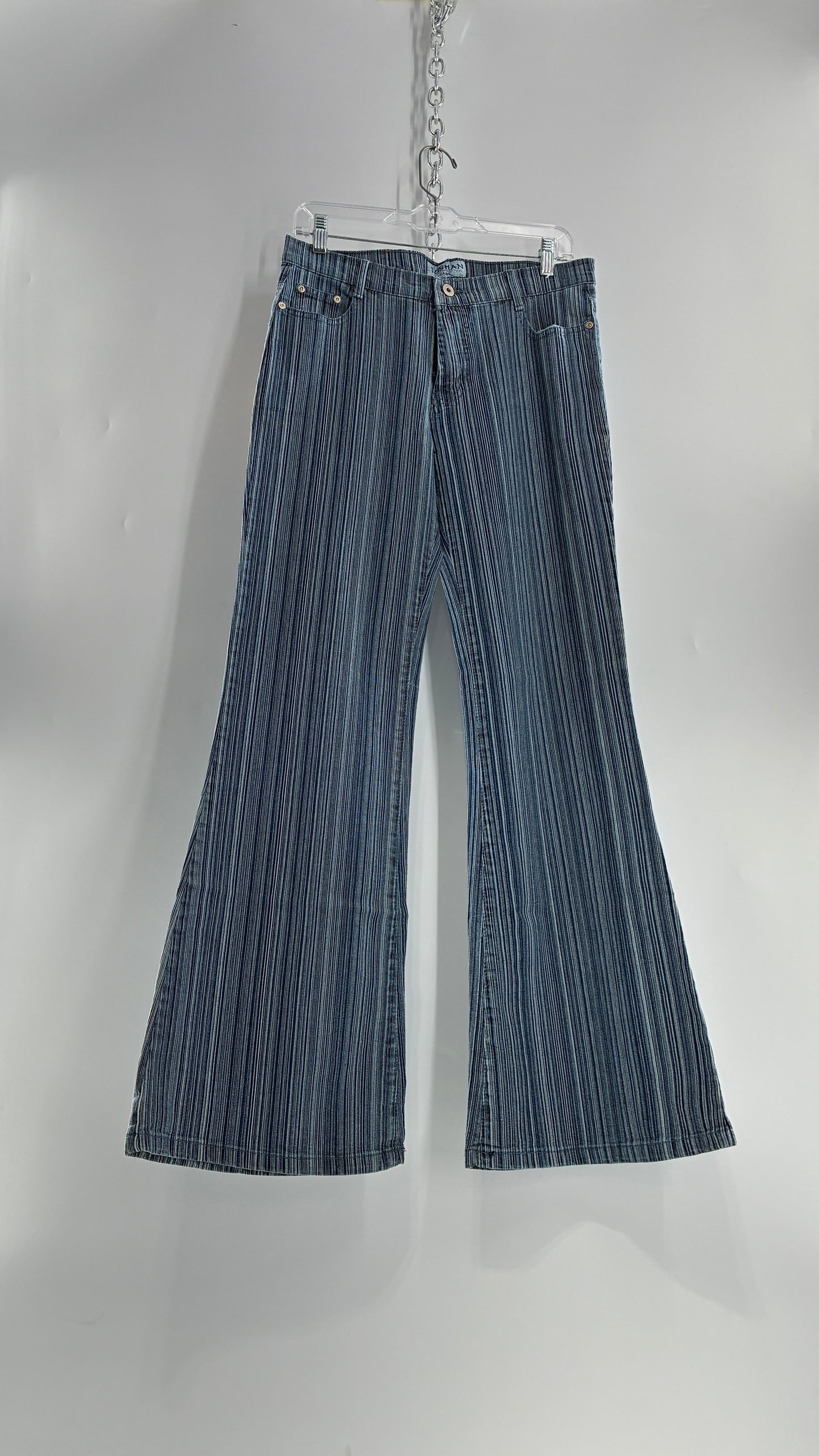 Deadstock Vintage SUSHAN Striped Denim Kickflares (XL)