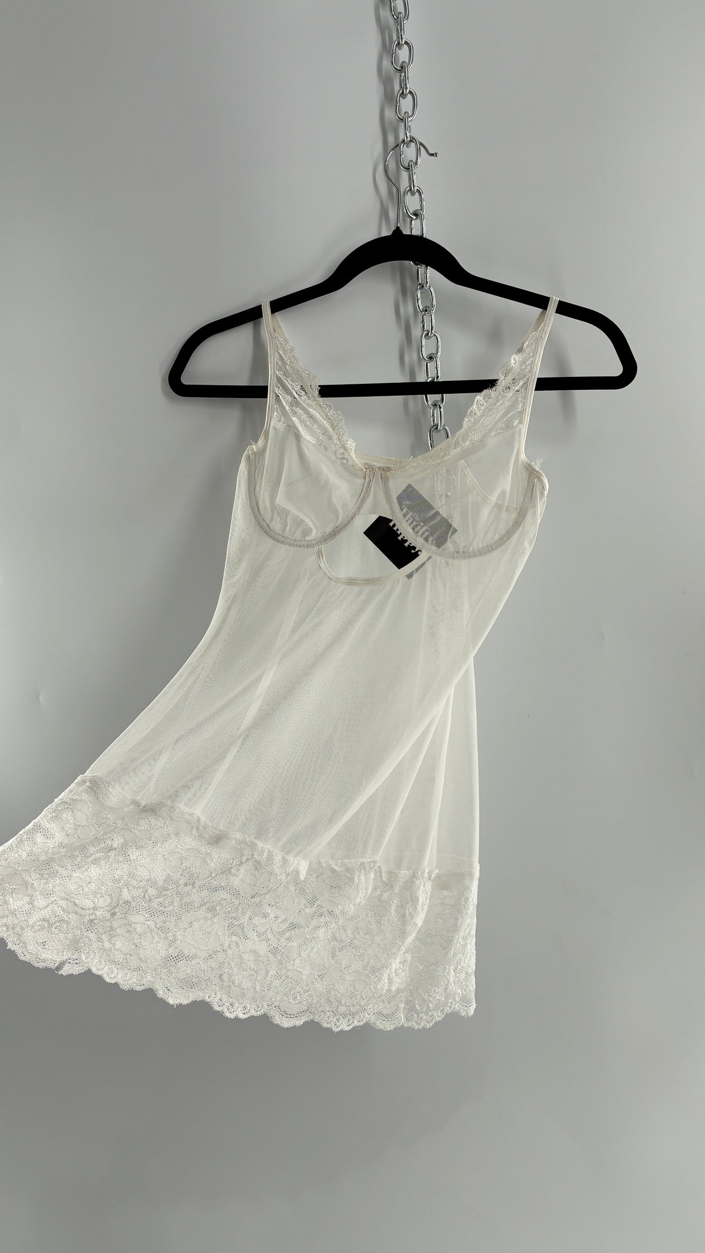 Vintage White Mesh Underwire Balconette Camisole with Thick Lace Band (S/M)