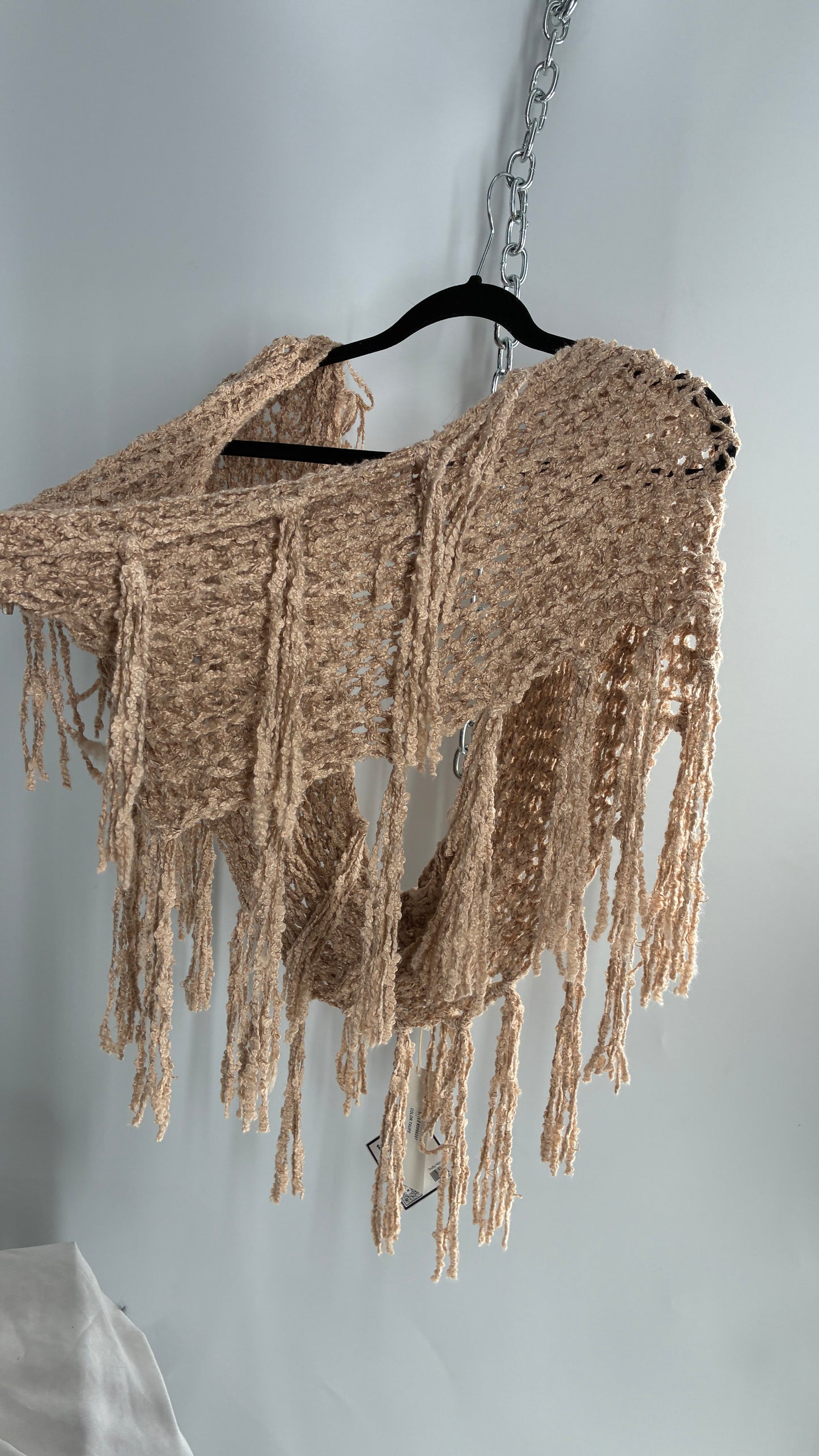 RUGGINE Beige Knit Ultra Hipster Scarf, Headscarf, Convertible Top with Tassels