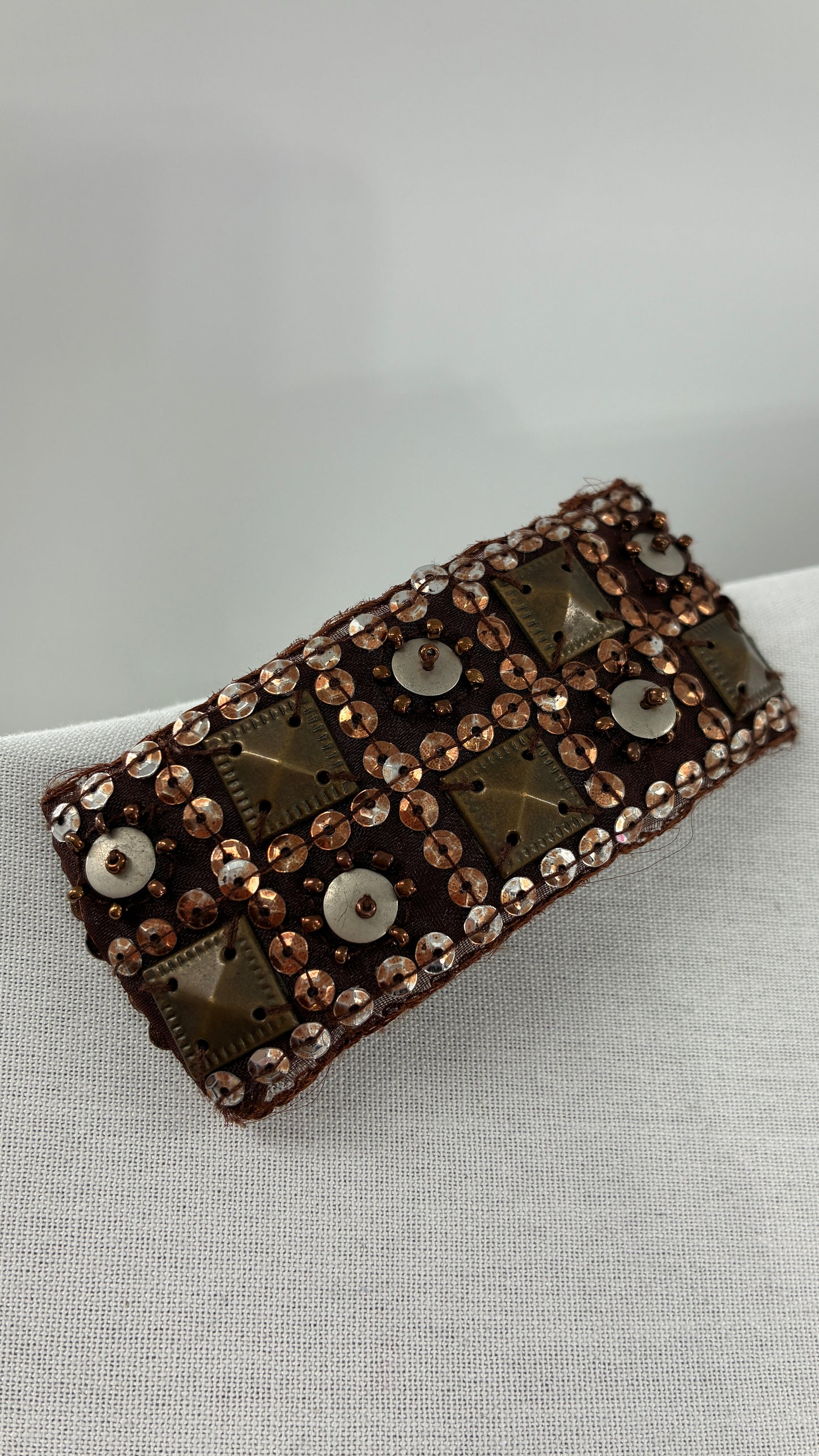 Vintage Studded and Sequined Brown Hair Beret