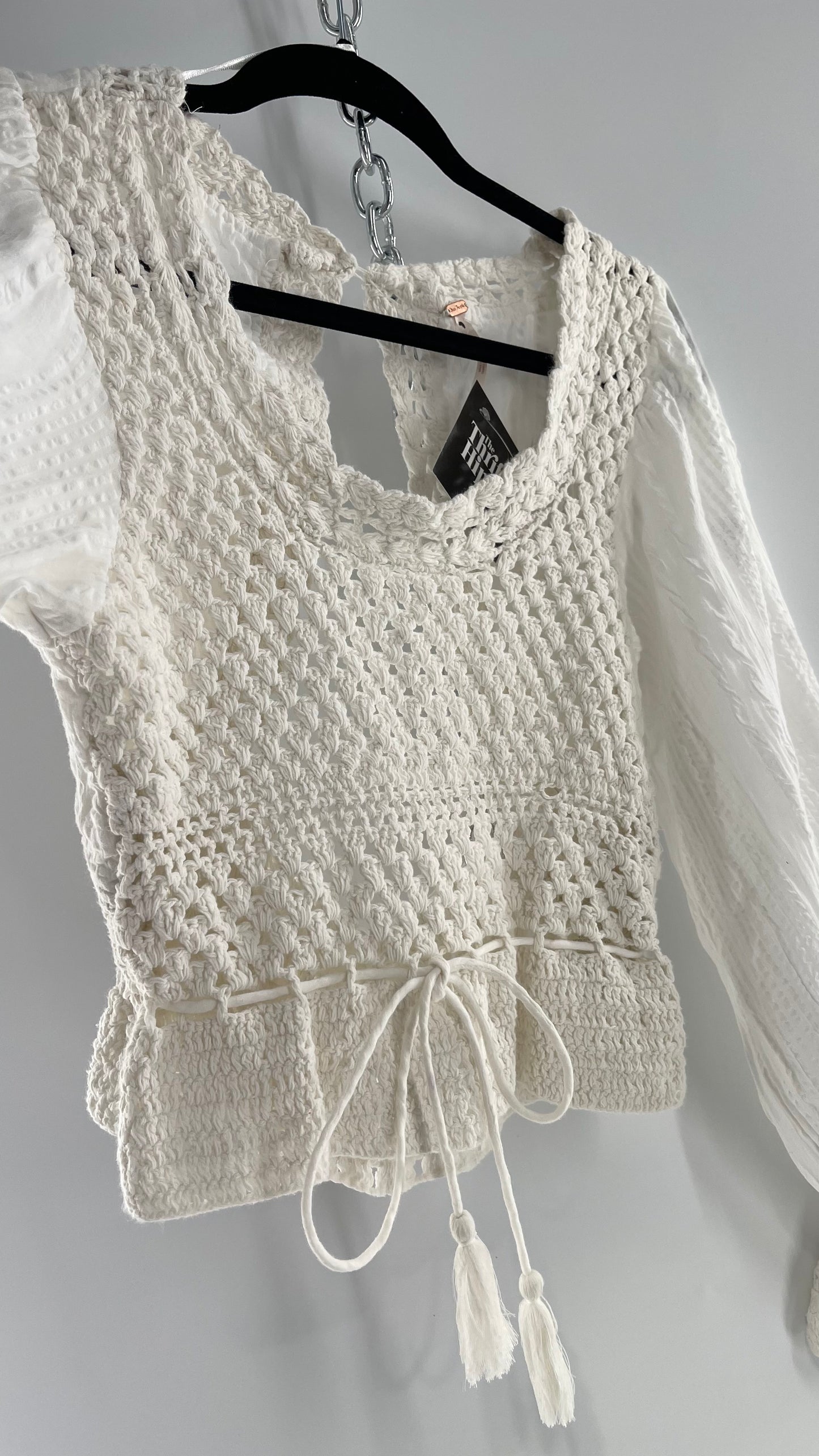 Free People White Crochet “Megan” Top (Small)