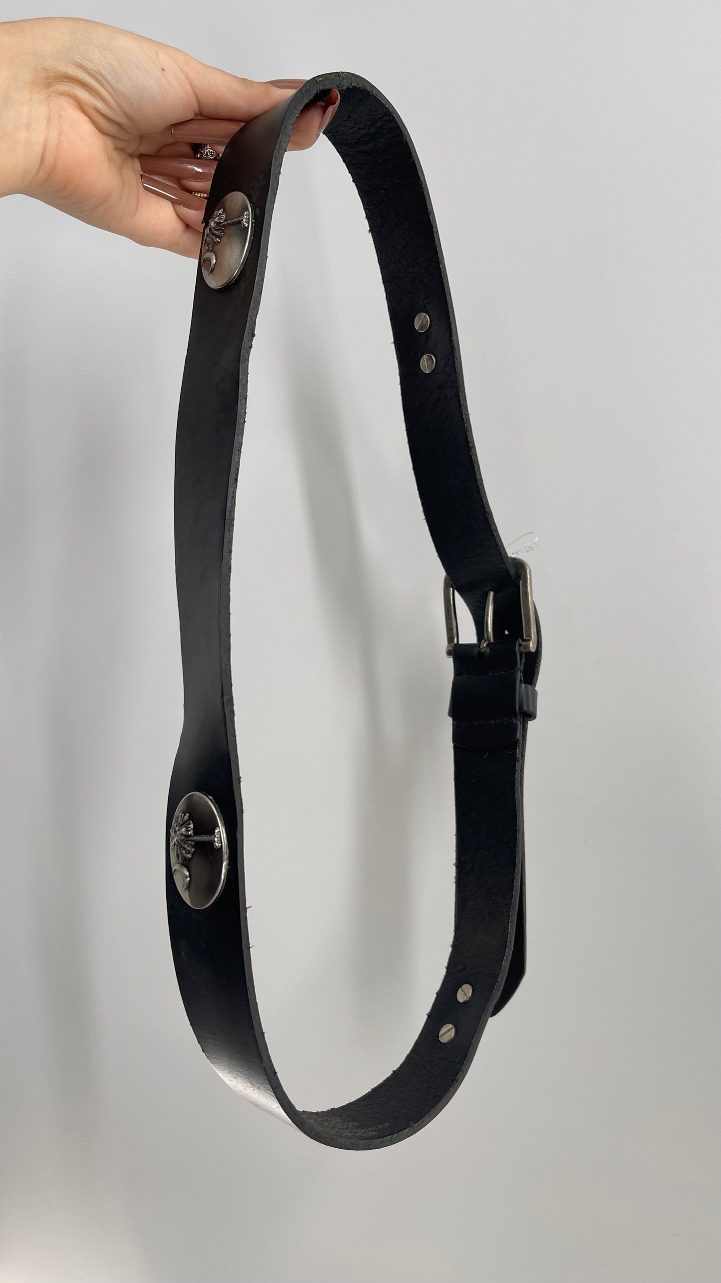 Zep Pro Black Leather Belt with Silver Engraved Metal Medallions (38)