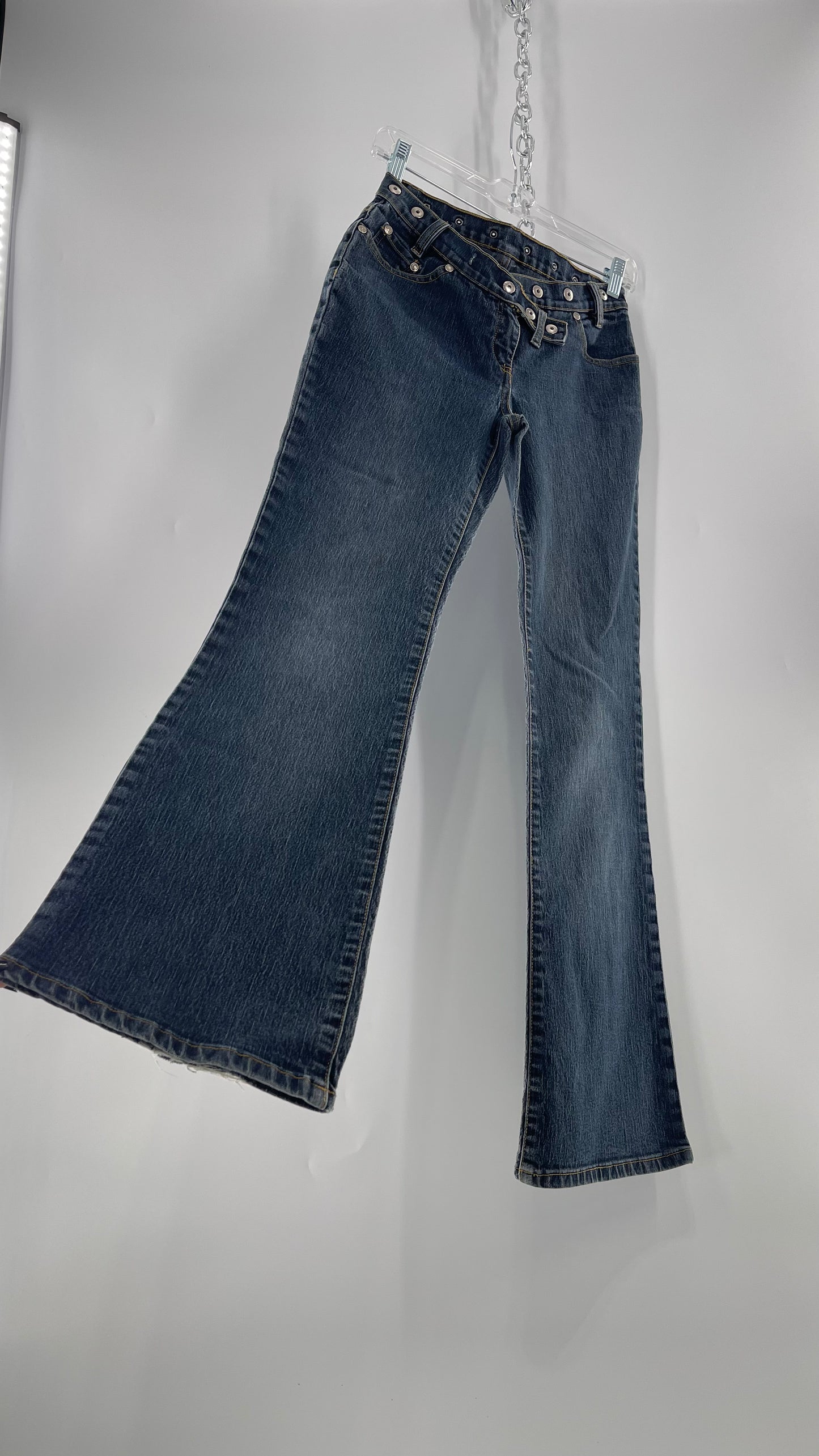 Vintage No Boundaries Grayed Jean Kickflares with Silver Metal Studded Waistline (3)