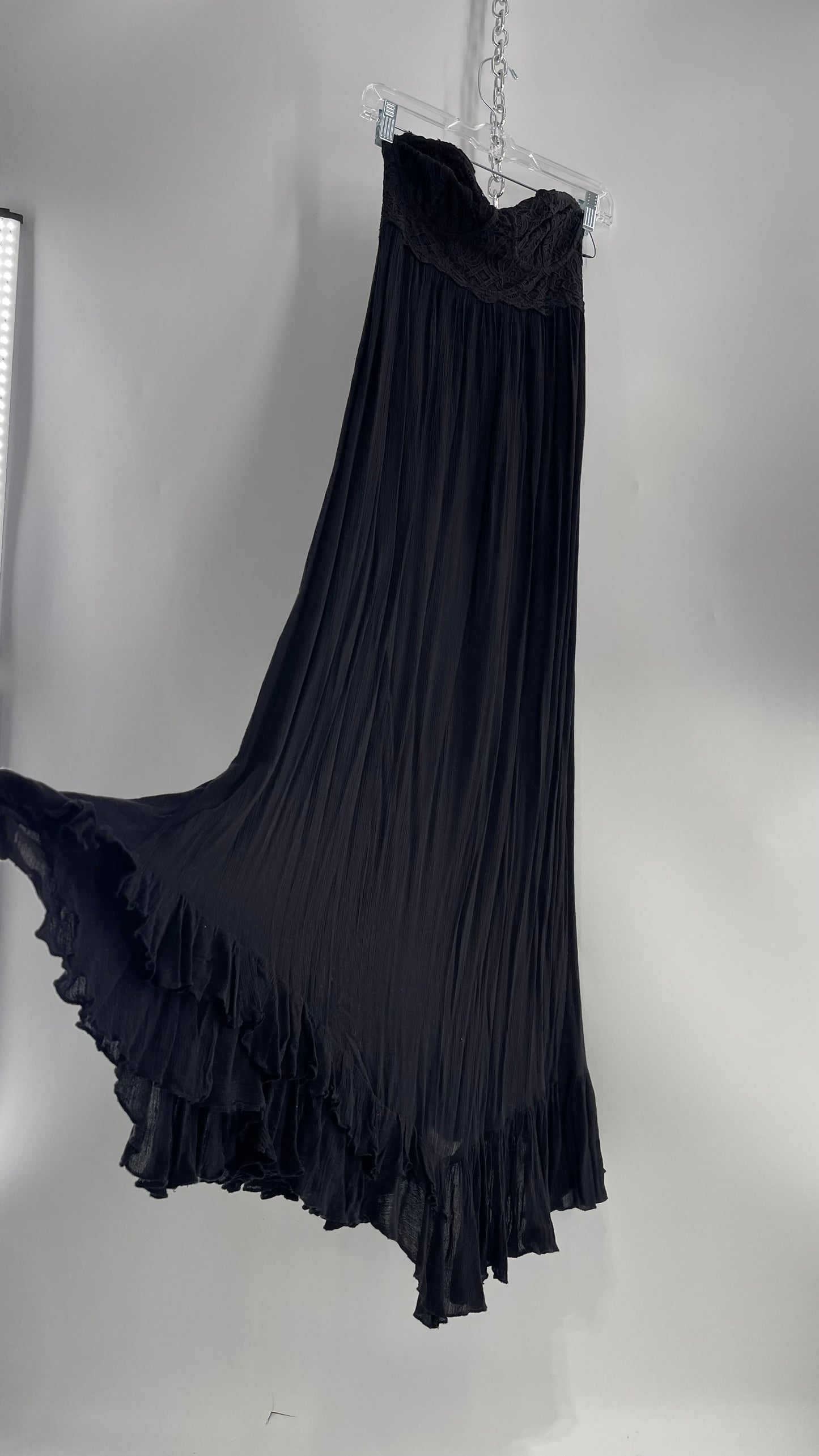 Free People Adella Black Full Length Maxi Dress (Small)