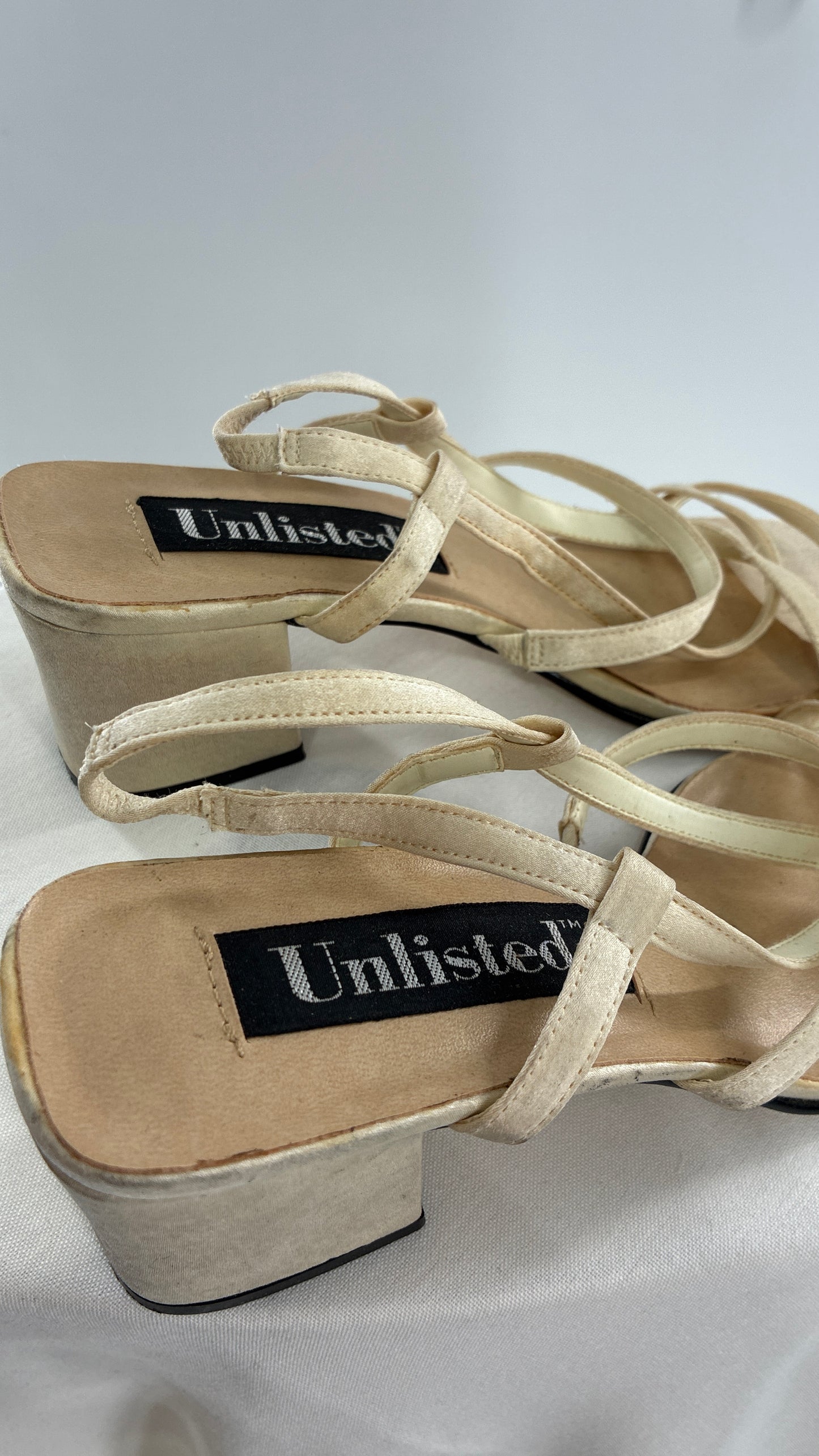 Vintage UNLISTED 1990s Strappy Ivory Block Kitten Heel Sandal (8)