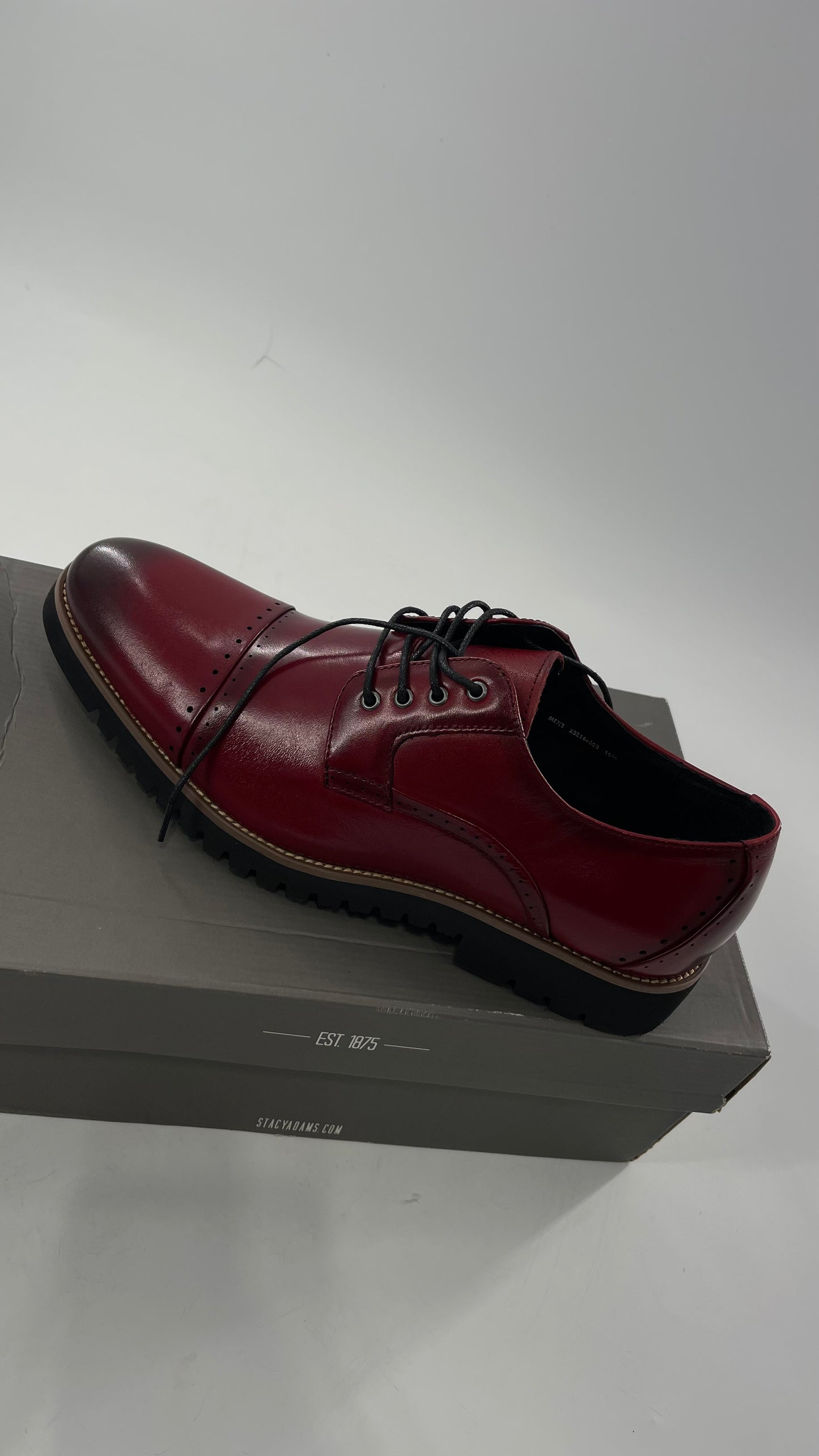 Stacy Adam’s Cherry Red Leather Oxfords with Cap Toe Detail (10)