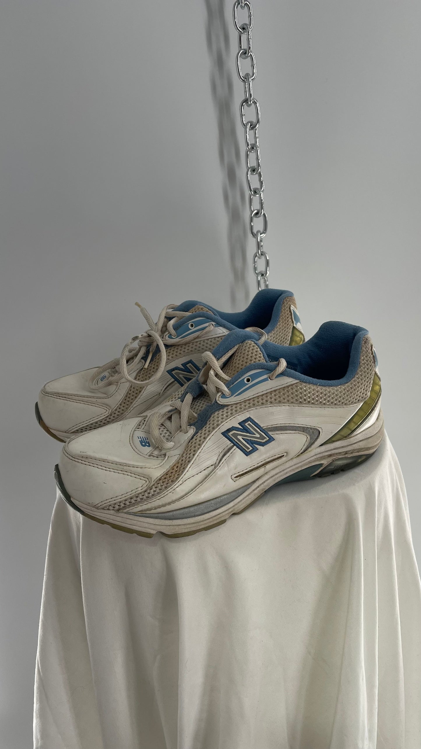 Vintage New Balance Distressed White Sneaker with Baby Blue Details (9)