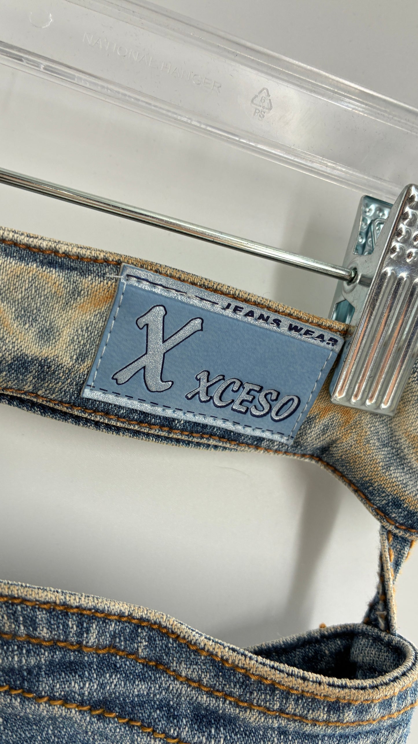 Vintage XCESO JEANS Rare Faded Double Waistband Kickflare Jeans with Functional Zipper Details (Medium*)