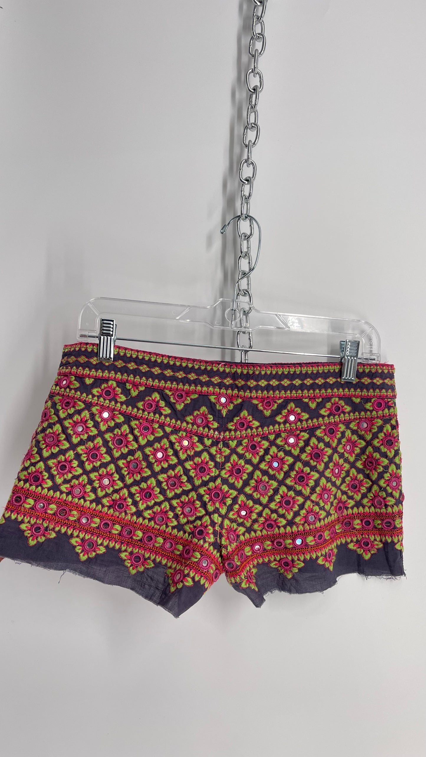 Vintage Embroidered Low Rise Micro Hot Shorts with Mirror Details (XS)