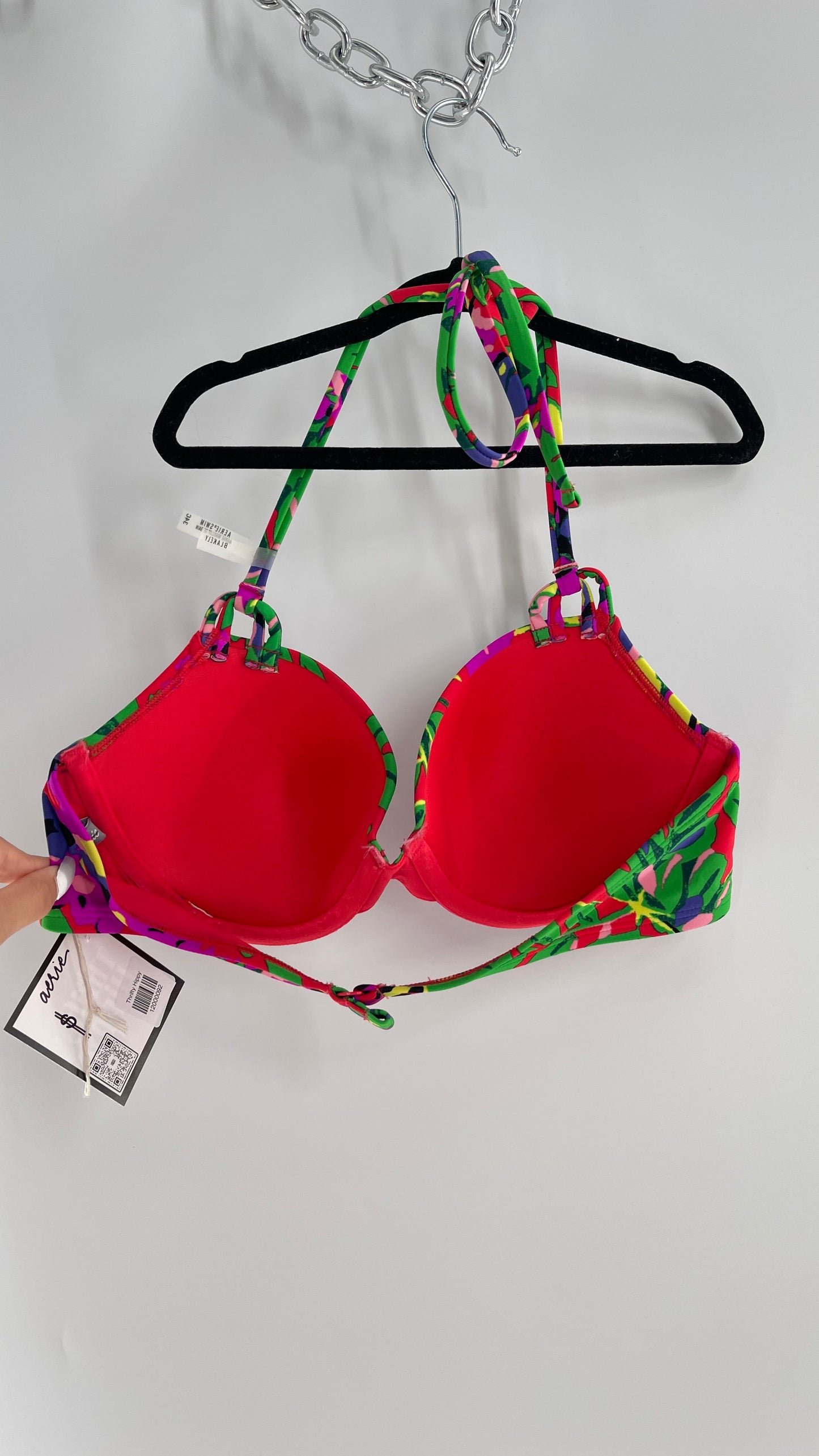 AERIE Red Tropical Underwire Swim Top (34C)