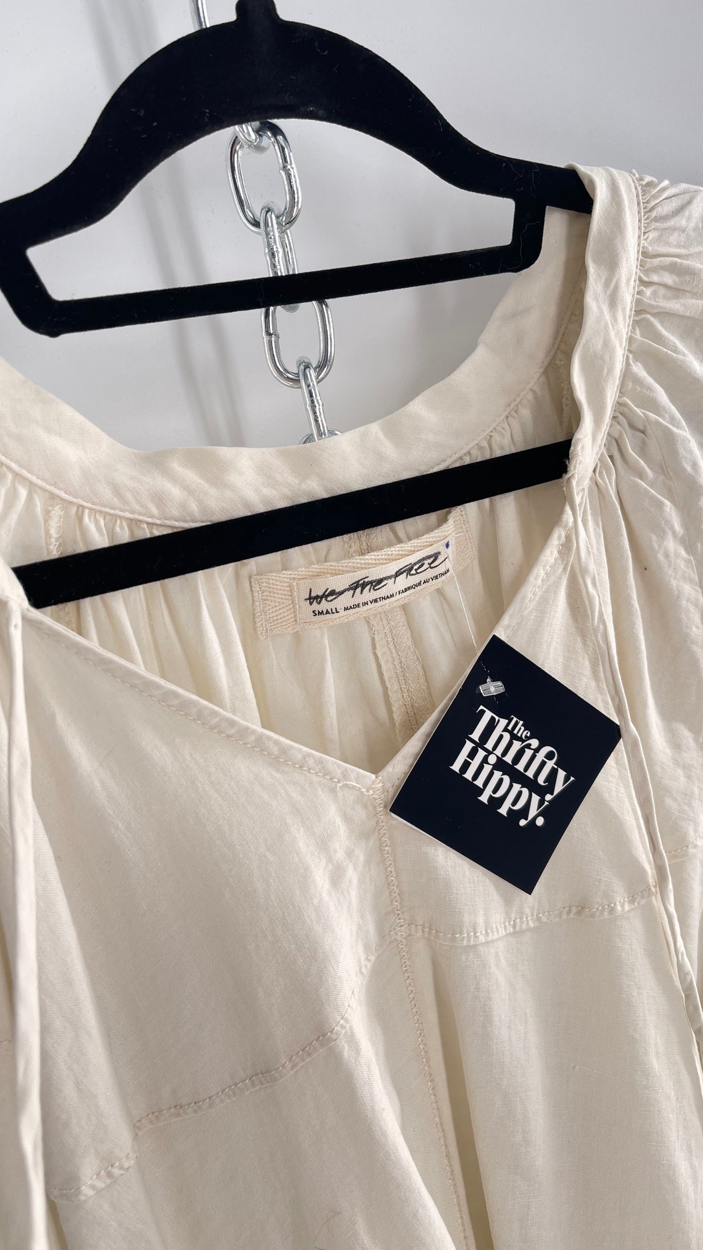Free People Beige Off White Billow/ Prairie Sleeve Cape Blouse (Small)