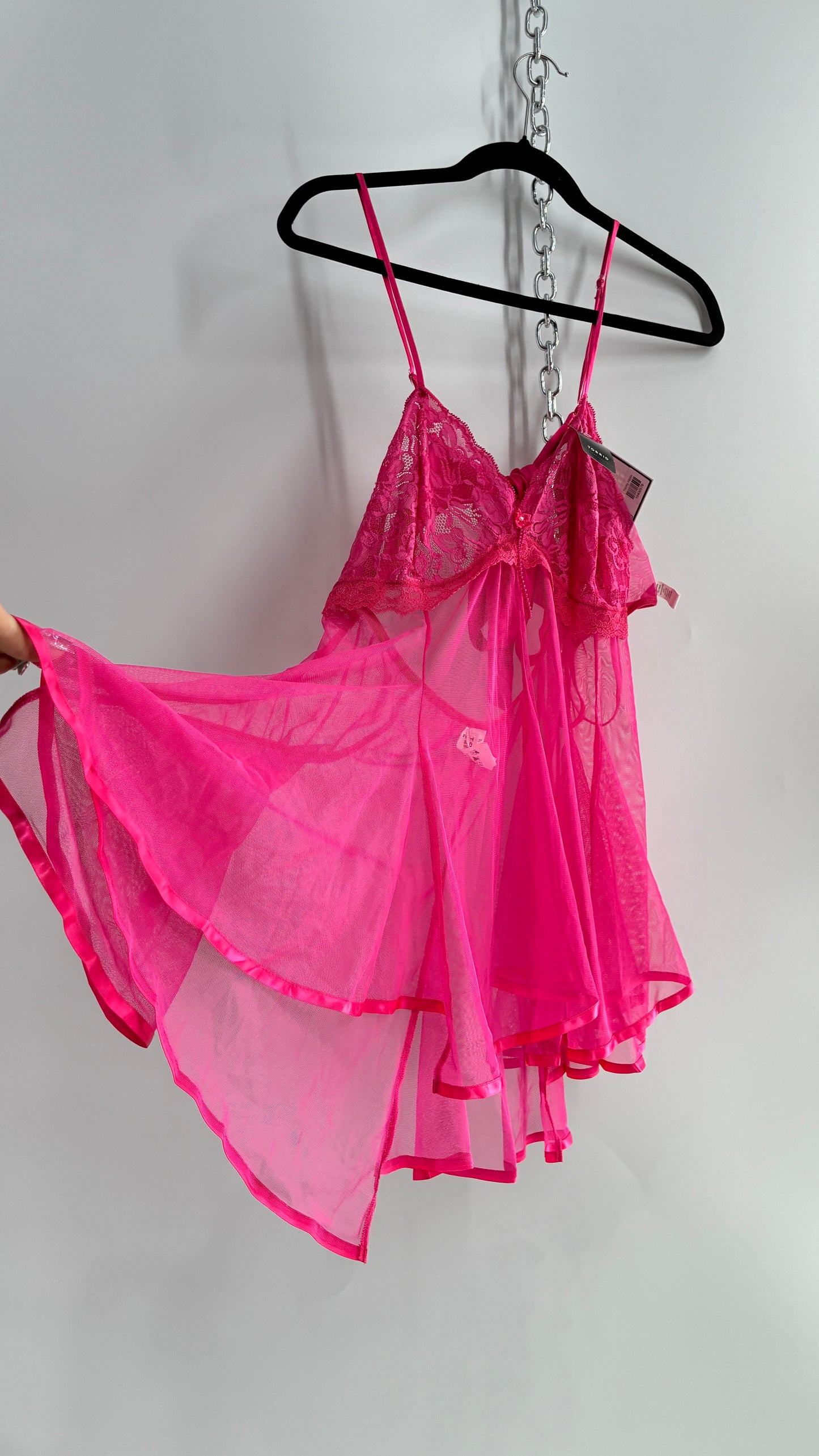 TORRID Hot Pink Handkerchief Hem Babydoll with Satin Bow Open Back (XL)