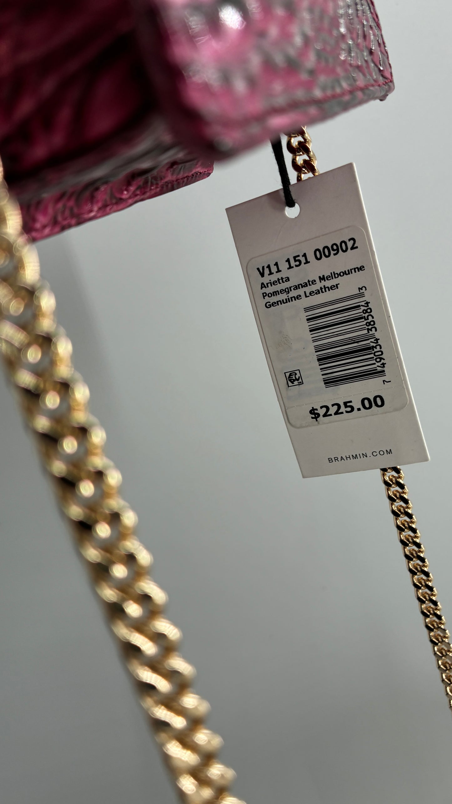 BRAHMIN Arietta Pomegranate Melbourne Mini Purse with Tags Attached, Gold Crossbody Chain and Authentication