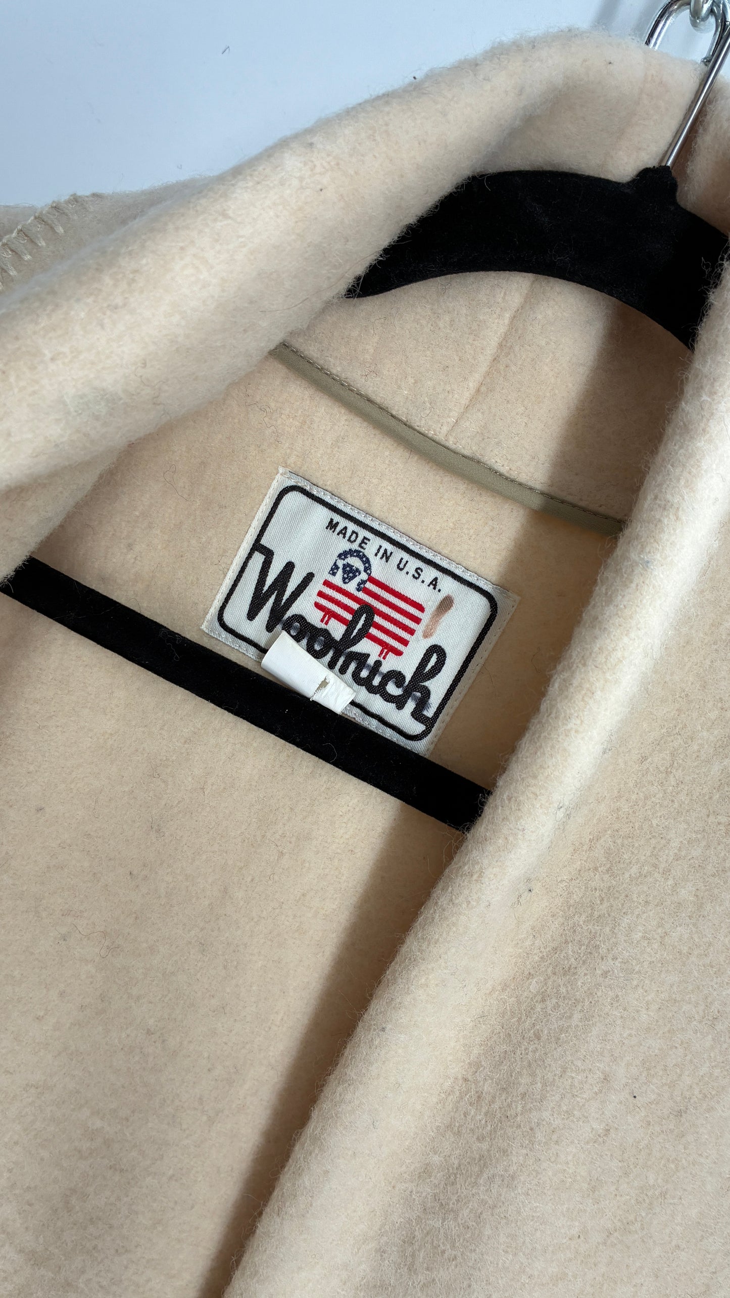 Vintage WOOLRICH Off White 100% Wool Striped Overcoat with Belt Loops (S/M)