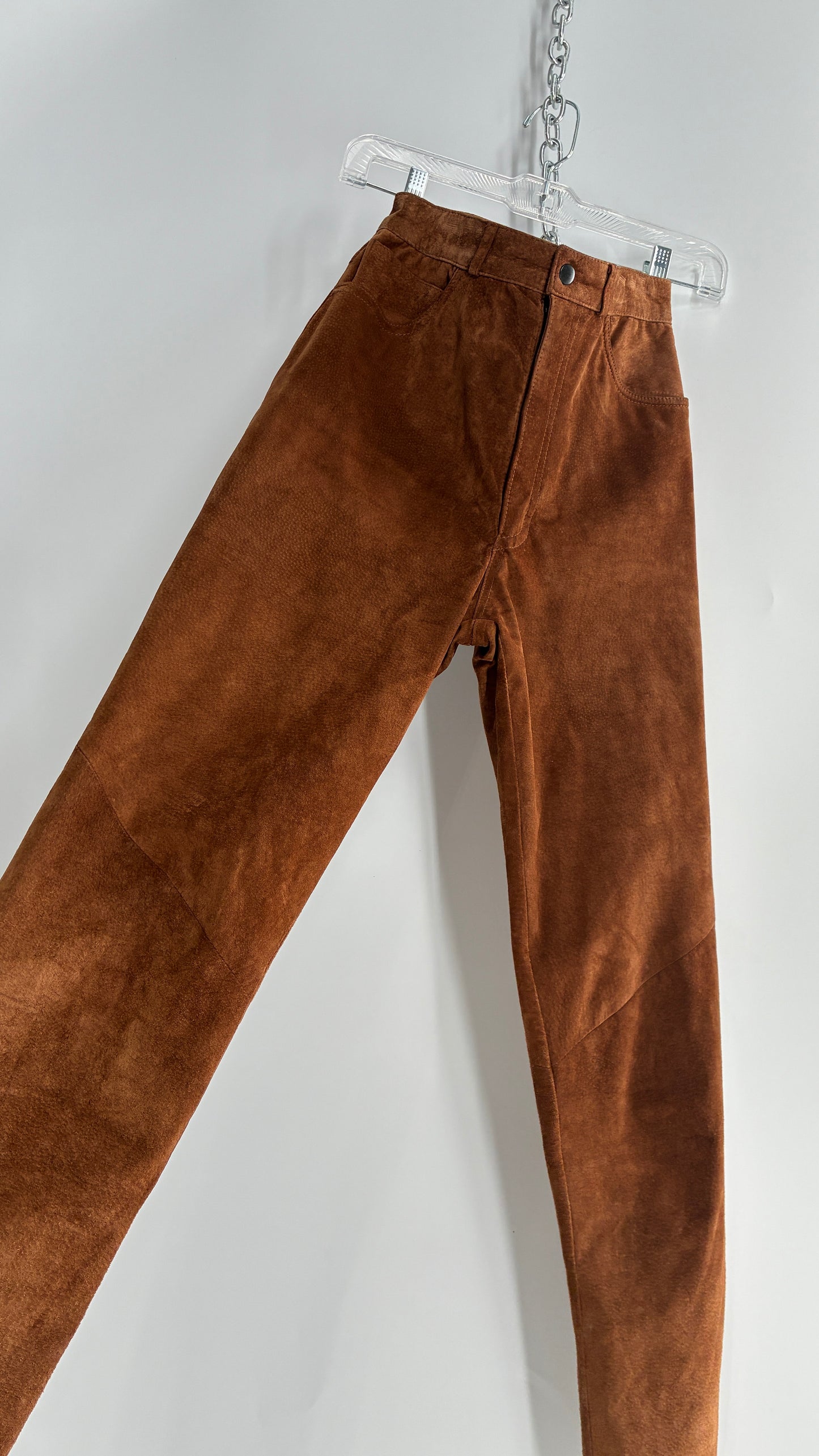 Vintage 1980 ANNTAYLOR High Waisted Brown Suede Leather Straight Leg Bottoms (2)