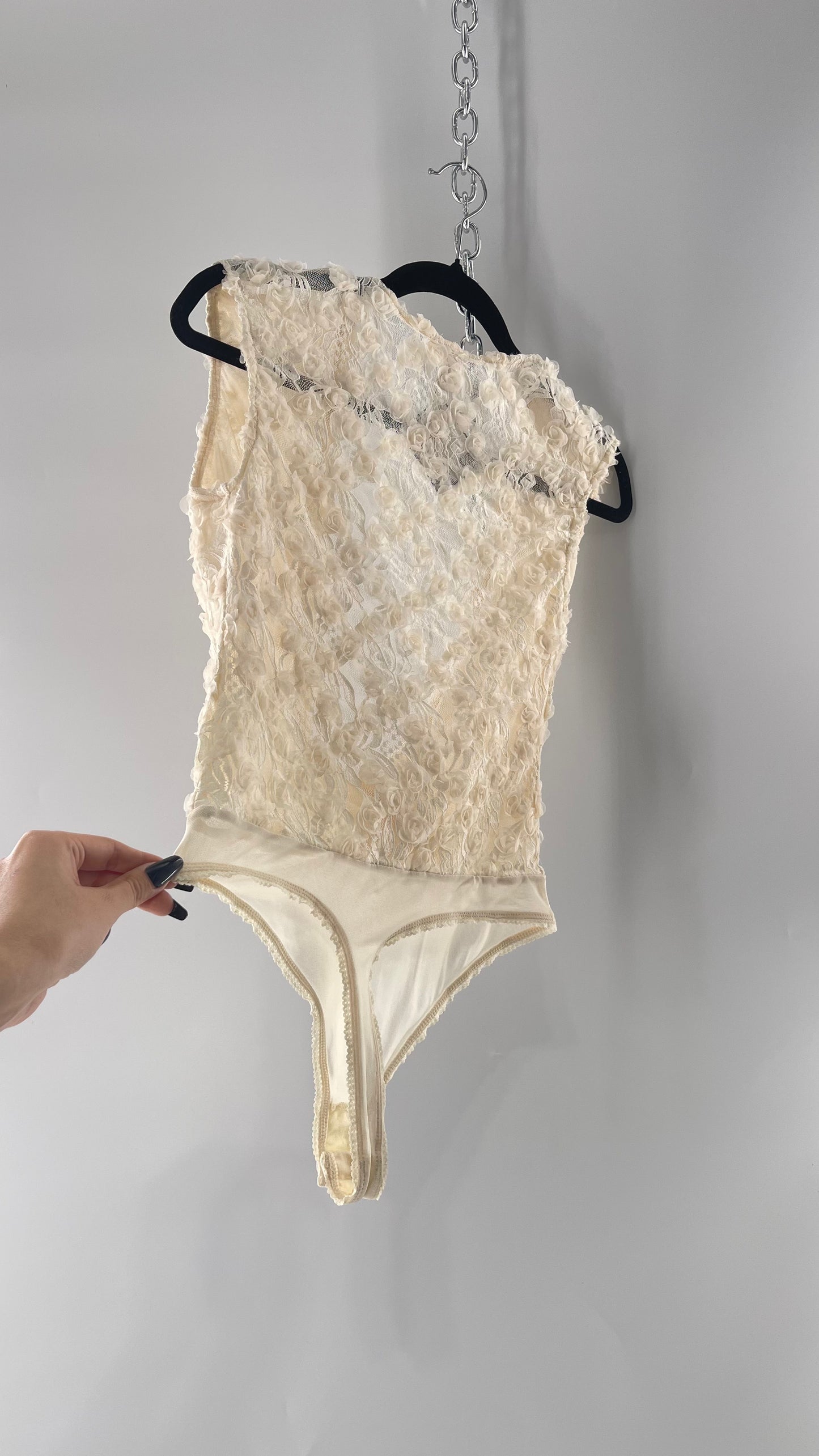 Intimately Free People White Shirt Sleeve Rosette Bodysuit (Small)