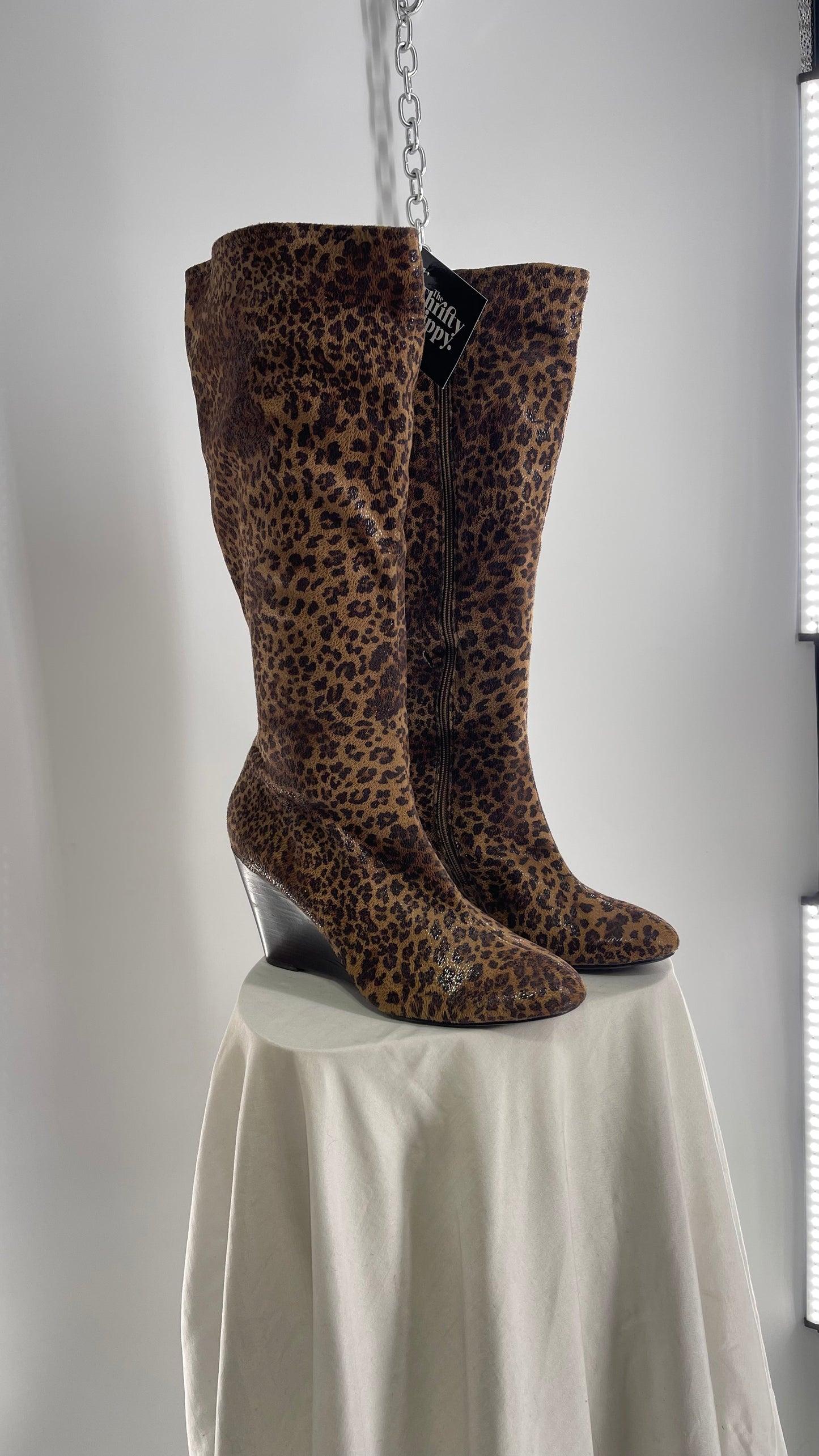 Vintage Impo Stretch Cheetah Sheen Wedge Heel Boots (10)