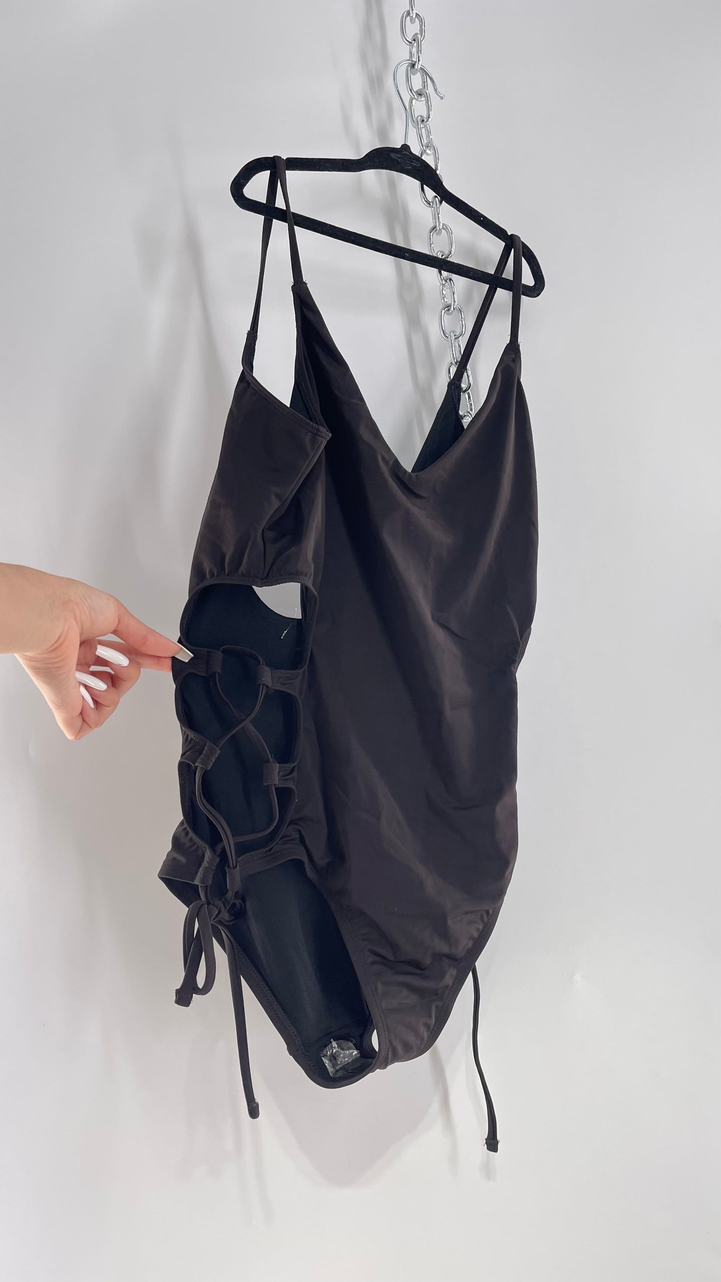 Urban Outfitters Out From Under Black Swimsuit with Lace Up Sides (Large)