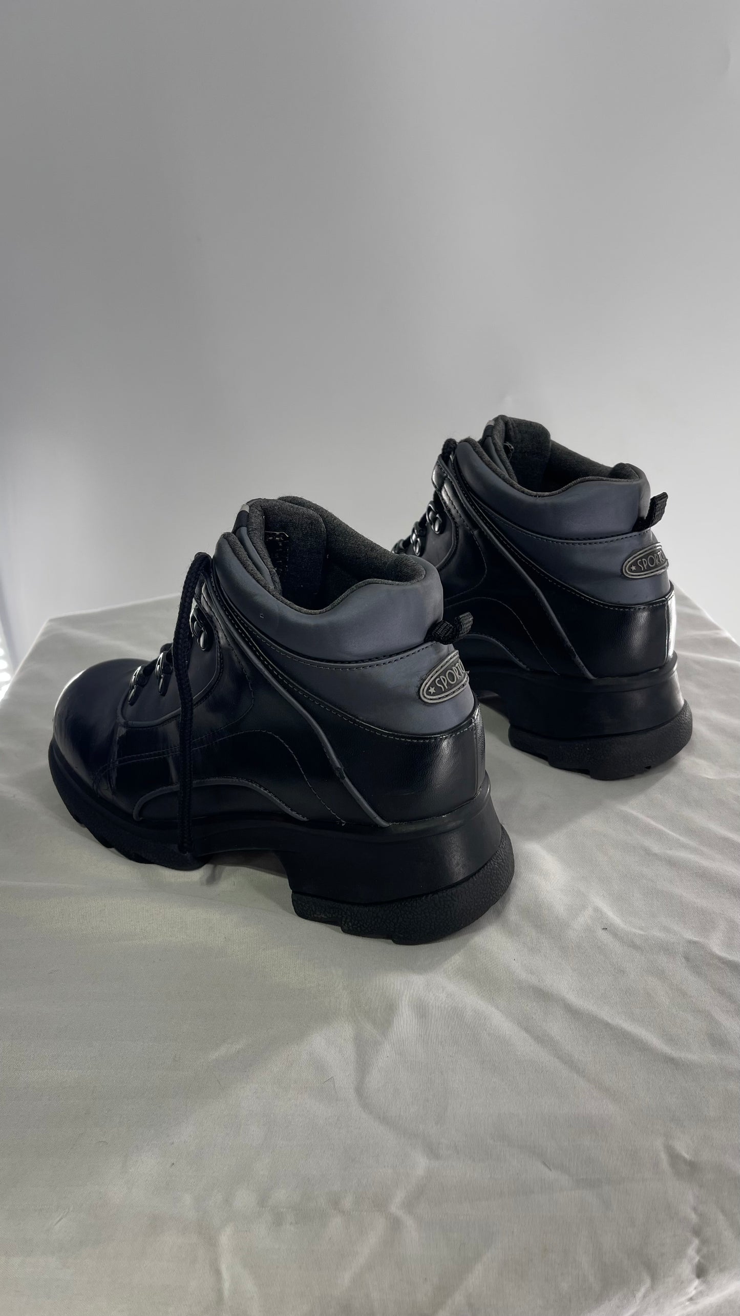 1990s Vintage SPORTO Metallic Blue and Black Round Toe Platform Sneaker Boot (9)