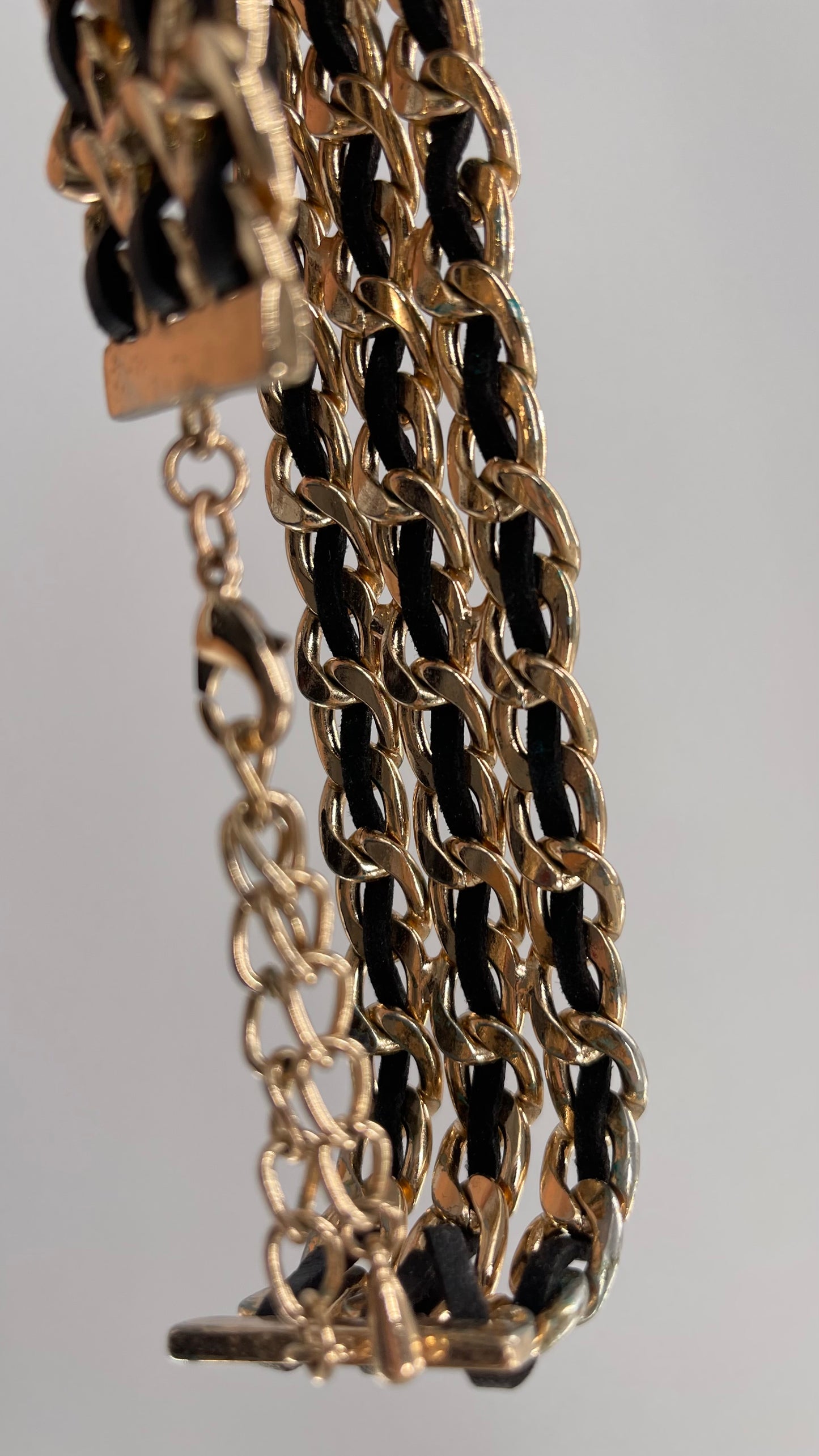 Free People Black Leather Braided Choker with Gold Metal Hardware