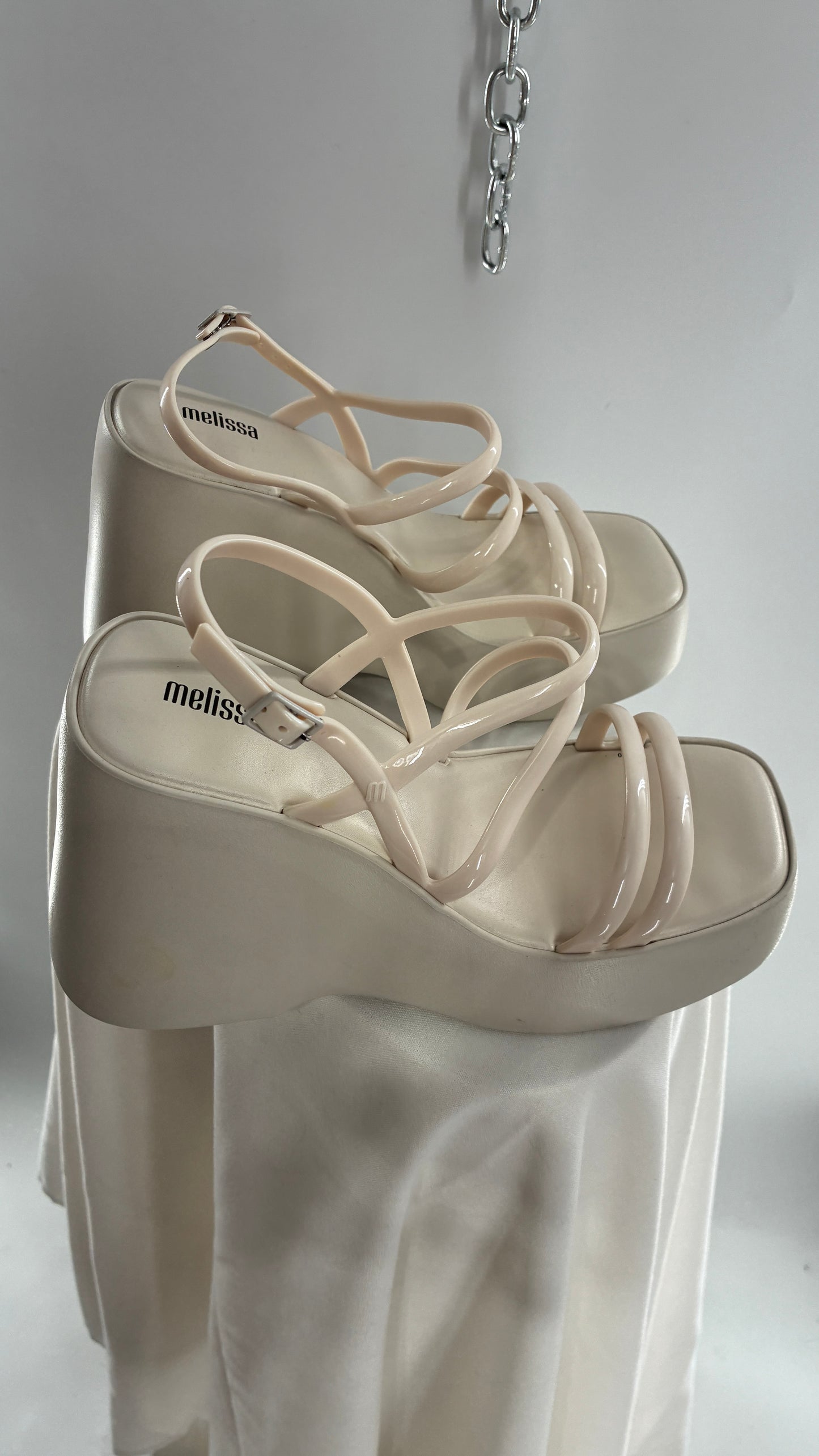 MELISSA Jelly Jessie Beige Chunky Wedge Platform Sandal (10)